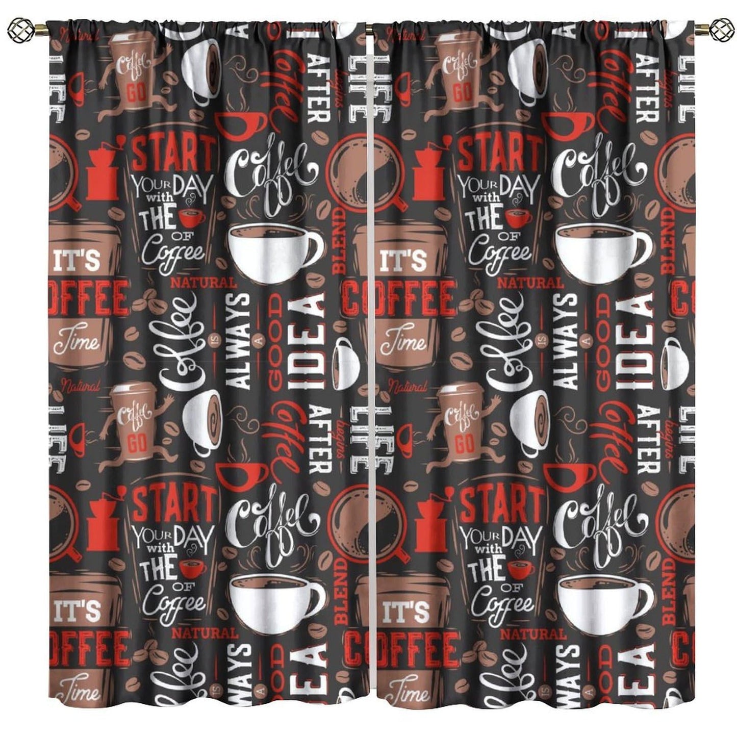 HZOHNAGO Coffee Kitchen Curtains Coffee Red Hot Mocha Latte Milk Pattern Blackout Print Rod Pocket Window Drapes for Bedroom Living Room Kitchen 42x45in