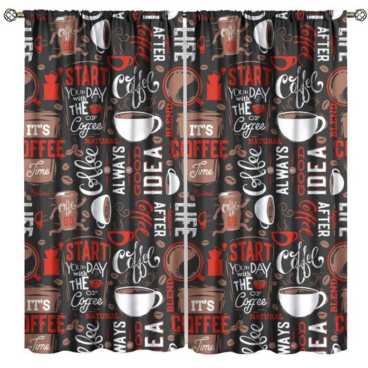 HZOHNAGO Coffee Kitchen Curtains Coffee Red Hot Mocha Latte Milk Pattern Blackout Print Rod Pocket Window Drapes for Bedroom Living Room Kitchen 42x45in