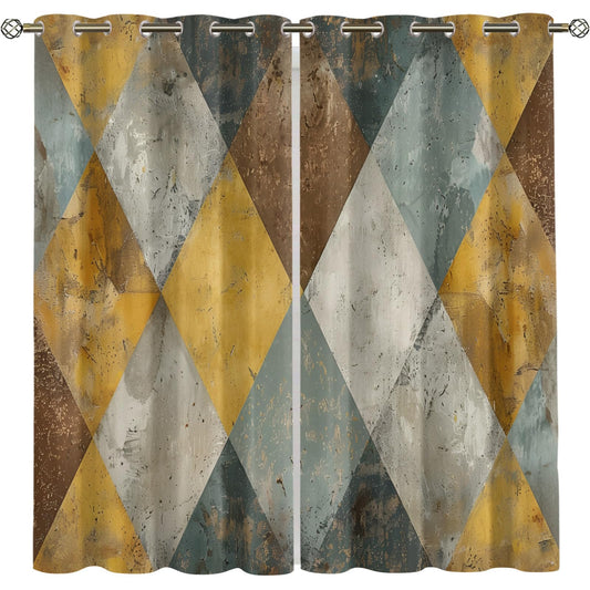 XAFIAUR Geometry Blackout Curtains, Rhombus Art Printed Drapes, Retro Geometry Thermal Insulated Drapes 2 Panels Darkening Window Curtain for Bedroom Living Room 31.5" W x 63" L x2