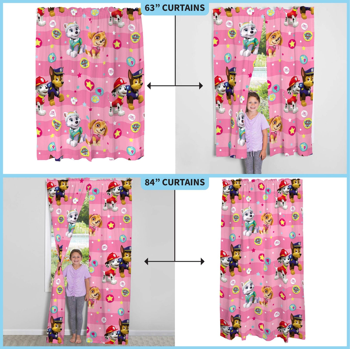 Franco Kids Room Window Curtains Drapes Set, 82 in x 63 in, Paw Patrol Girls