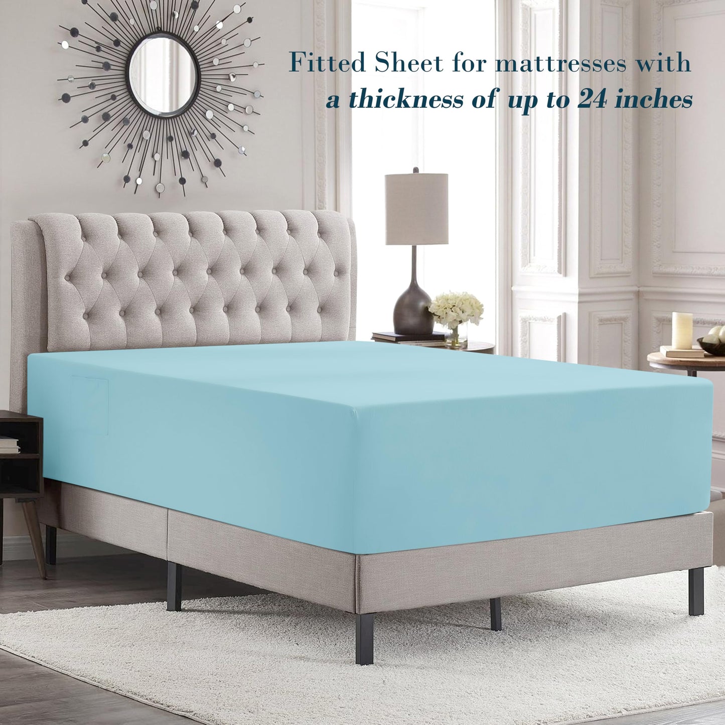 Mocassi Full Size 4-Piece Bed Sheet Set - 1800 Premium Hotel Quality Microfiber 18-24 Inches Extra Deep Pocket Fitted Sheet- Luxury Soft, Breathable, Wrinkle, and Fade Resistant, Aqua Blue