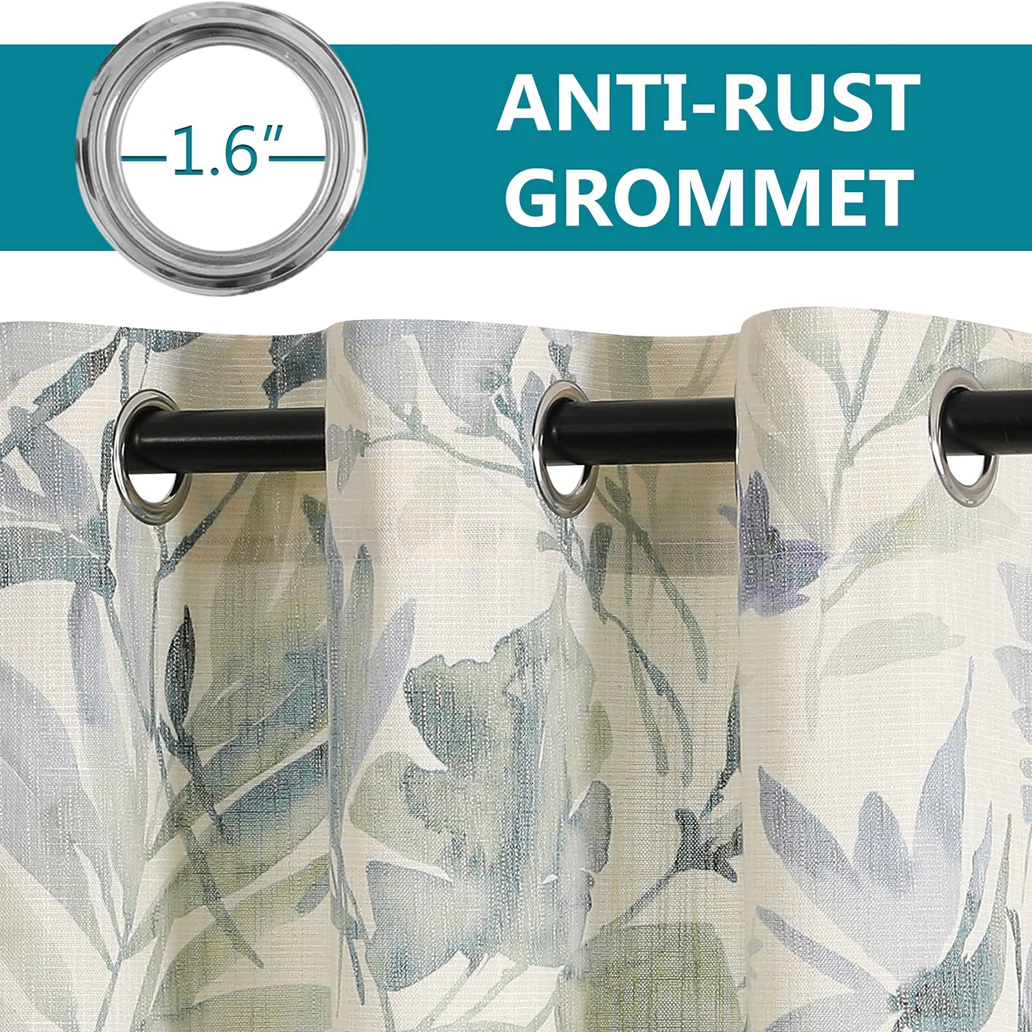 MYSKY HOME Sage Green Curtains 84 Inch Length Light Filtering Privacy Protect Drapes for Living Room Bedroom Flower Printing Window Treatment Grommet 2 Panels,Sage and Natural