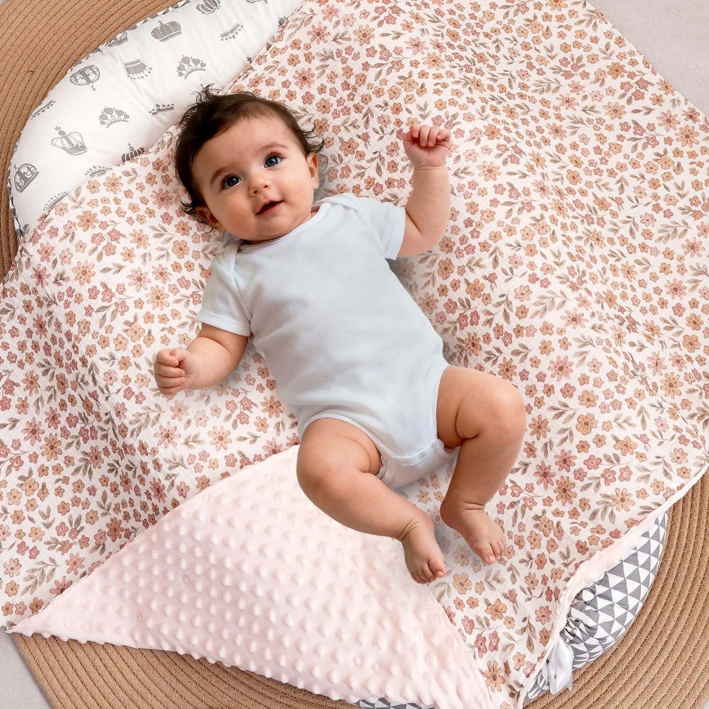 CoolaPeach 2 Pack Minky Baby Blankets,Super Soft Receiving Blankets with Muslin Cotton Front & Dotted Fleece Backing,39x29.5 Inches,Printed Bed Throws Newborn(Florals)