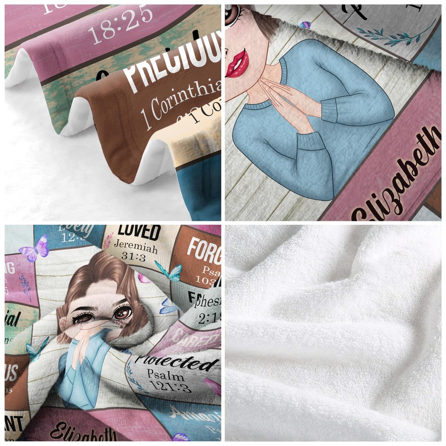 PREAUREUM God Says I Am Blanket, Personalized Christian Throw Blanket,Inspirational Jesus Throw Blankets,Confirmation Catholic Spiritual Blankets for Kids (Chibi God Says I Am - Wooden Board Style)