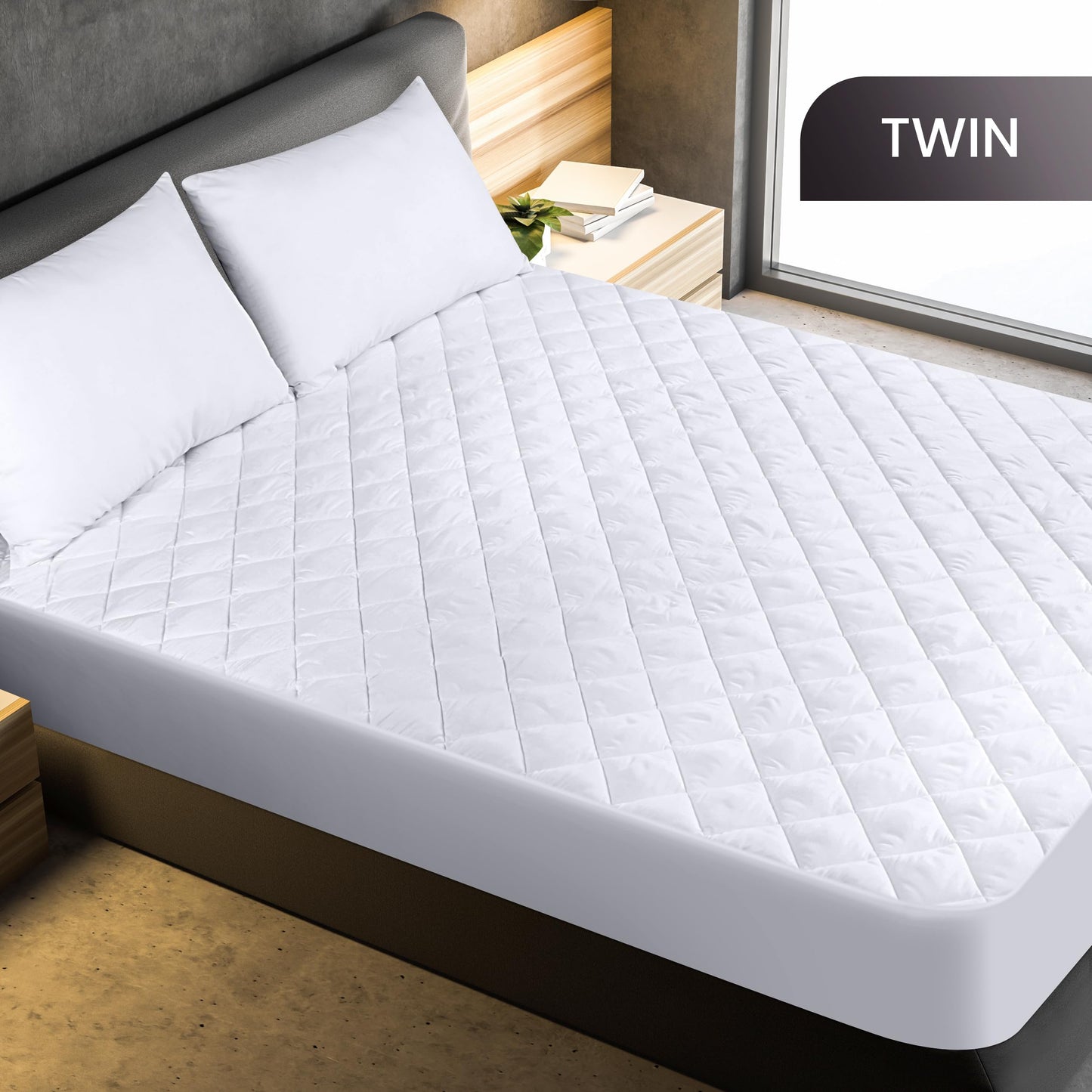 Quilted Fitted Mattress Pad, Twin Mattress Protector Topper with Deep Pocket Stretches up to 16 Inches, Machine Washable Mattress Cover by Utopia Bedding (White)