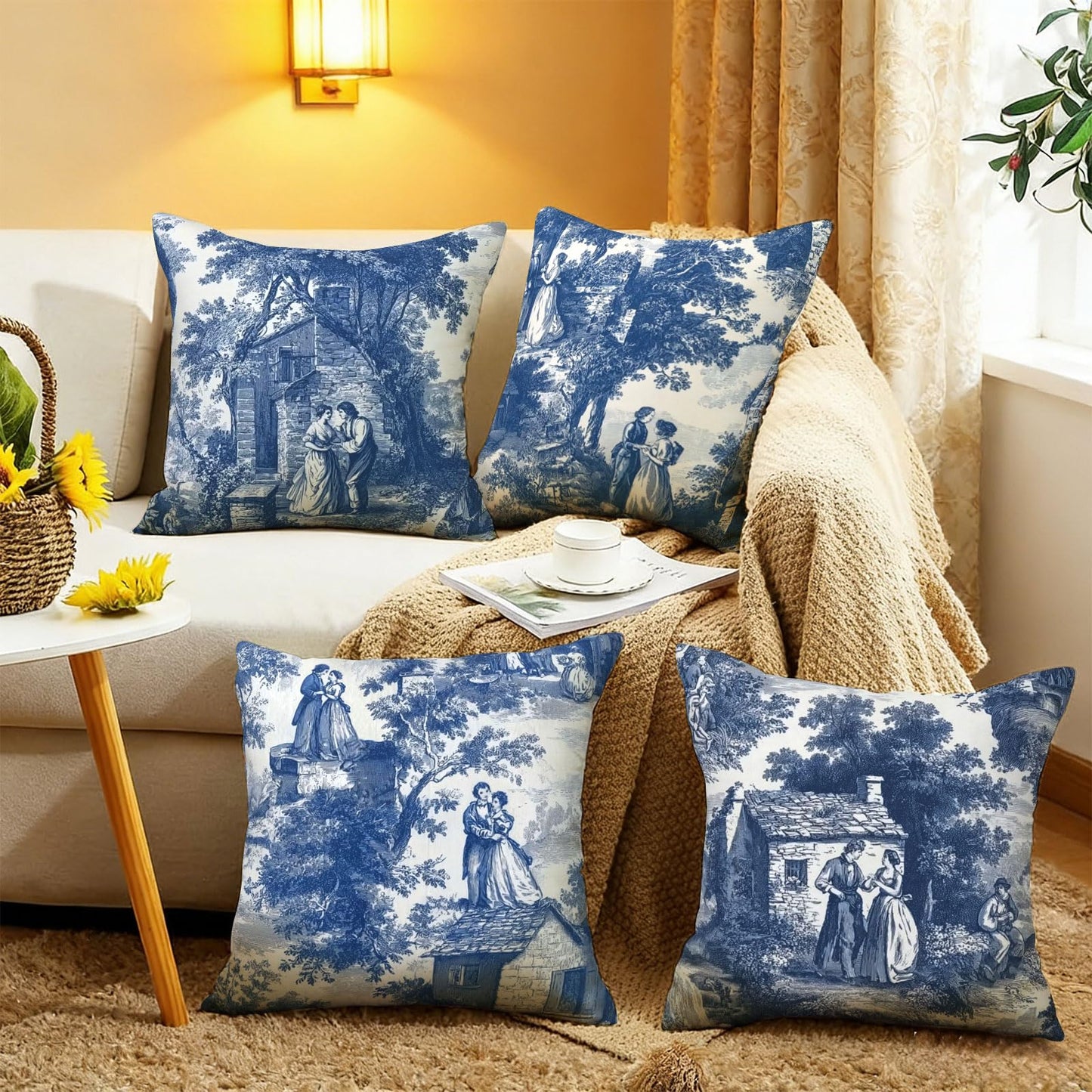 Ecixzyo French Throw Pillow Covers 18x18 Inch Set of 4 Pillowcases Outdoor Home Decor for Couch Bed Sofa Living Room