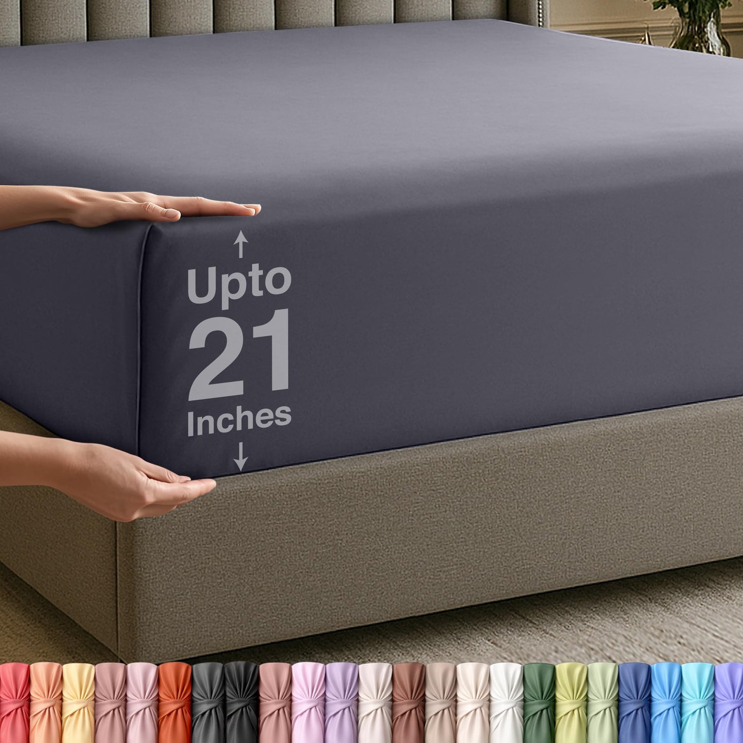 Utopia Bedding Extra Deep Pocket Queen Fitted Sheet, Fits up to 21 Inch Mattress - Hotel Luxury, Soft, Breathable and Comfy - Shrinkage and Fade Resistant - Easy Care (Grey)
