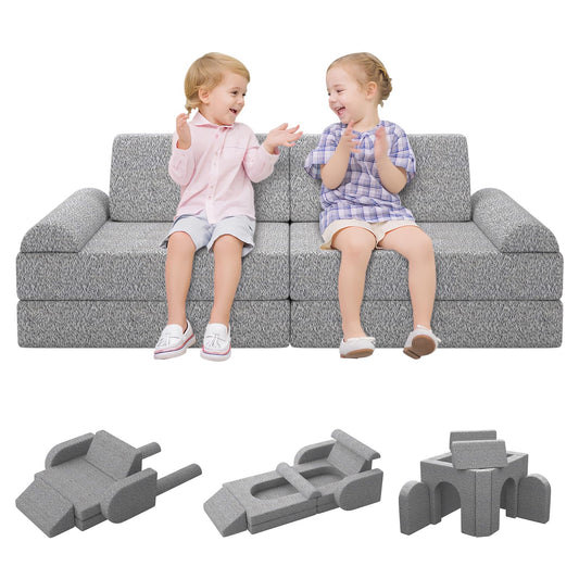 GoFujuco Modular Kids Play Couch with Washable Covers – Foam Toddler Sofa for Creative Play, Climbing, and Lounging – Convertible Kid Sofa Play Furniture for Kids Room or Nursery (Grey)