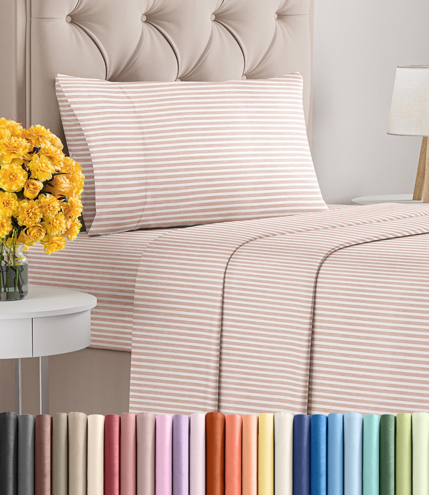 Twin Size 3 Piece Sheet Set - Ultra Soft & Cooling Bed Sheets - Fits 8 Inch to 16 inch Mattress - Wrinkle & Fade Resistant with Deep Pockets - Breathable, Comfy Hotel Luxury Bedding - Blush Stripes