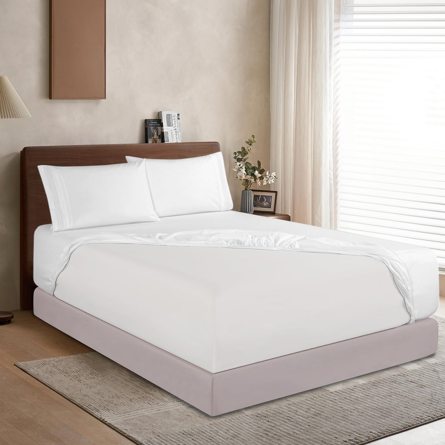 Elegant Comfort 1500 Premium Hotel Quality 18-24 Inches Deep - Extra Deep Pocket Single Fitted Sheet for High Mattress, Luxury and Softest, Smart Pocket - Wrinkle Free, King, White