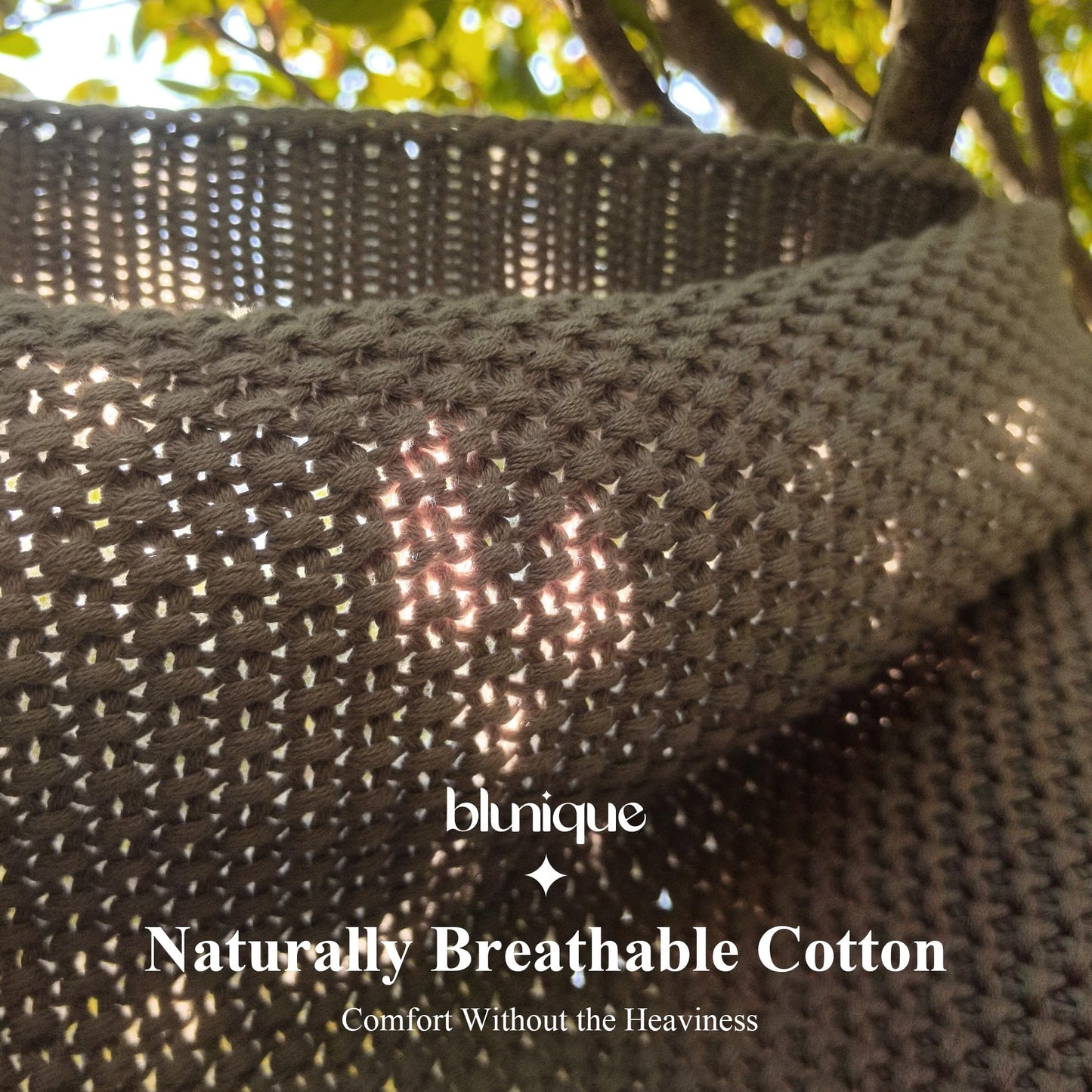 blunique 100% Cotton Cable Knit Throw Blanket, Lightweight Soft Knit Blanket for Sofa Couch Bed, Breathable All-Season Throw, Cozy Decorative Blanket, 50 x 60 Inch,Taupe