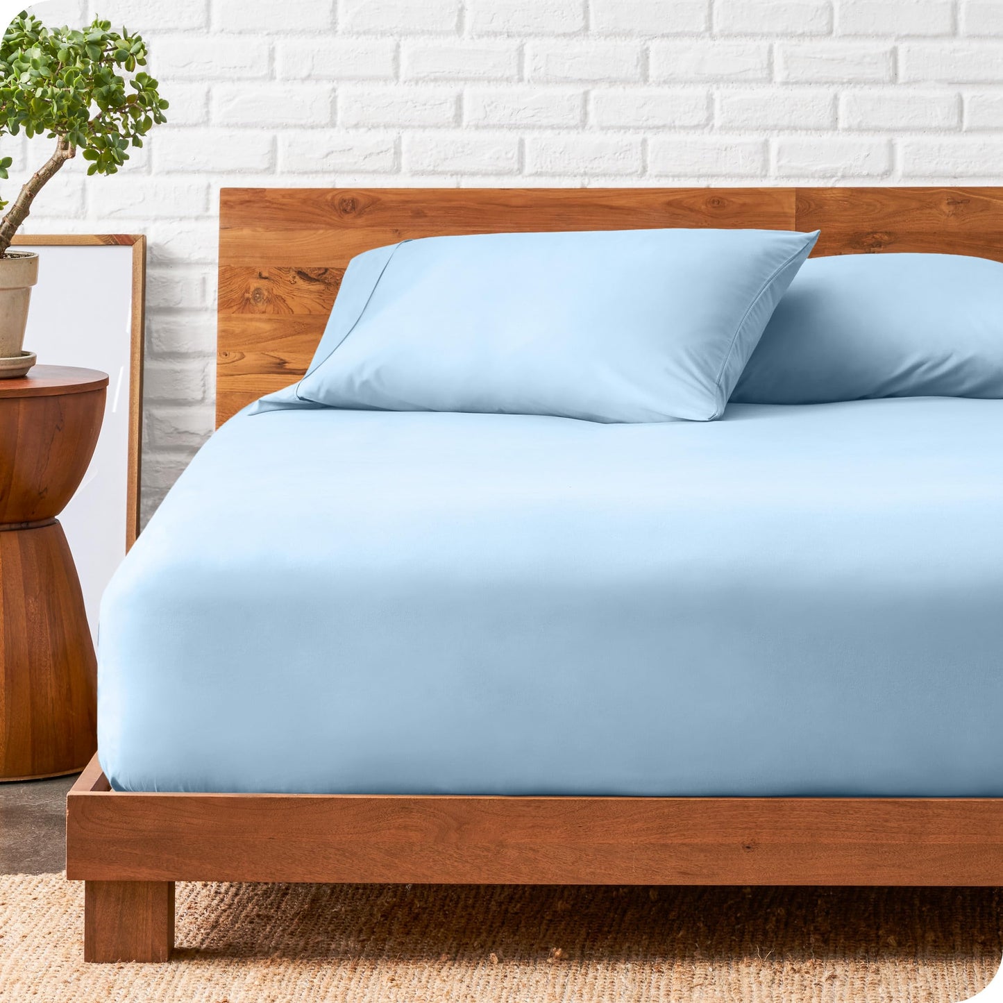 Bare Home Fitted Sheet + Pillowcase Set - Luxury 1800 Ultra-Soft Microfiber - Double Brushed - Deep Pockets - Easy Fit - Fitted Sheet and Pillowcases (Full, Light Blue)