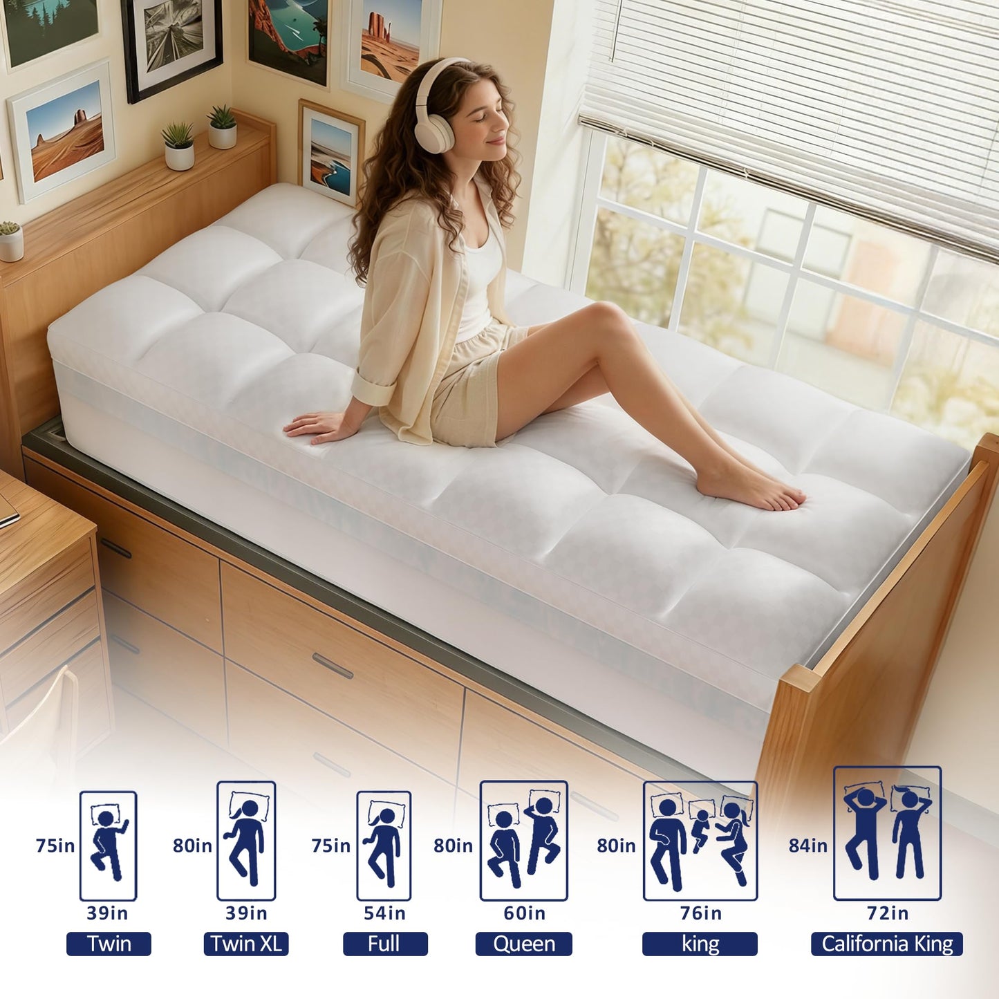 Vine Voice Dual Layer 4 Inch Memory Foam Mattress Topper Twin XL for College Dorm, 2 Inch Cooling Gel Memory Foam and 2 Inch Down Alternative Pillow Top Mattress Pad Cover 8-24 Inch Deep Pocket