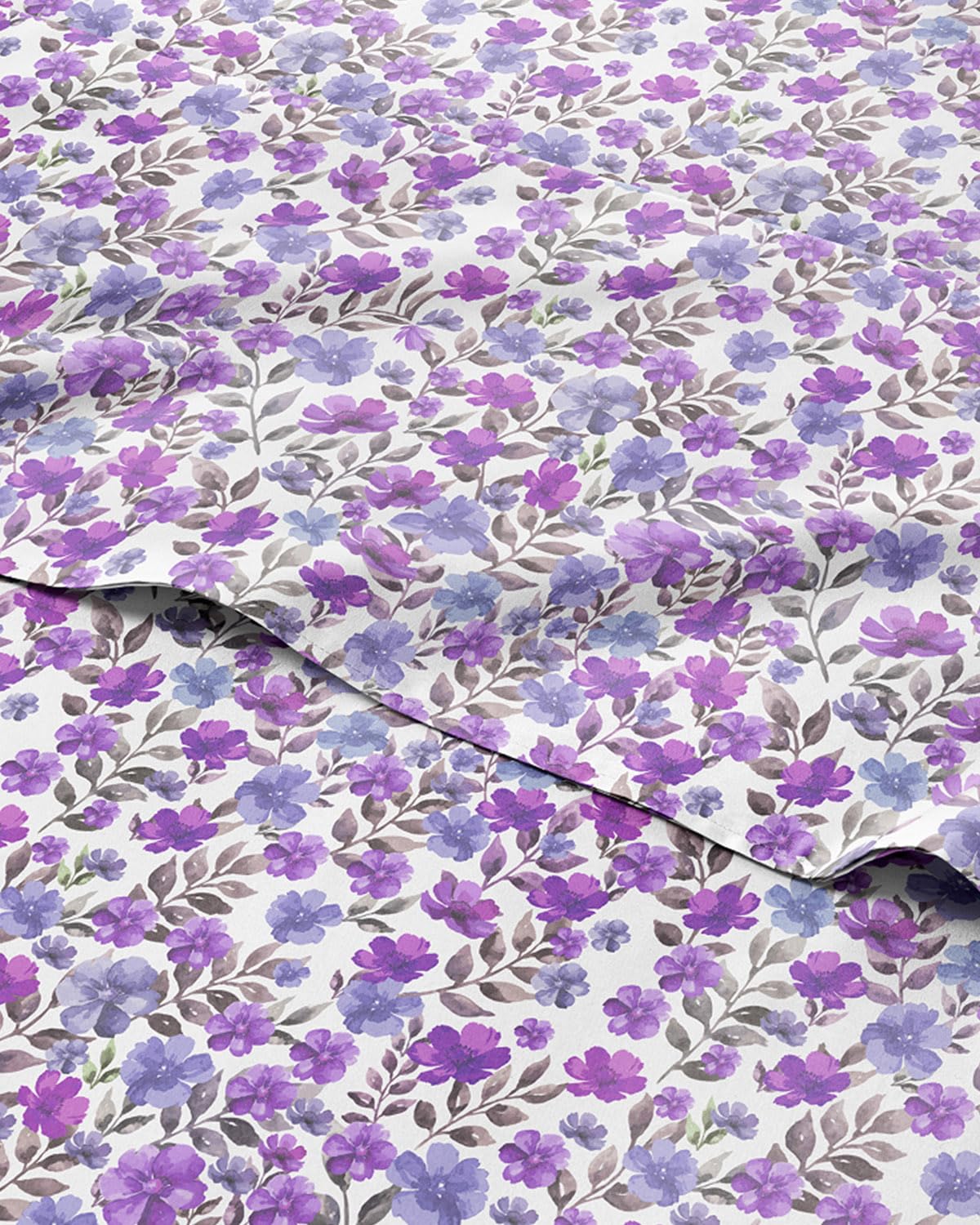 Floral Sheets - Purple Floral Bed Sheet Set - 1 Flat, 1 Fitted & 2 Pillowcases w/ Deep Pockets - Comfy, Wrinkle & Fade Free Boho Botanical Bedding - Ultra-Soft, Breathable & Cooling - Queen Size New