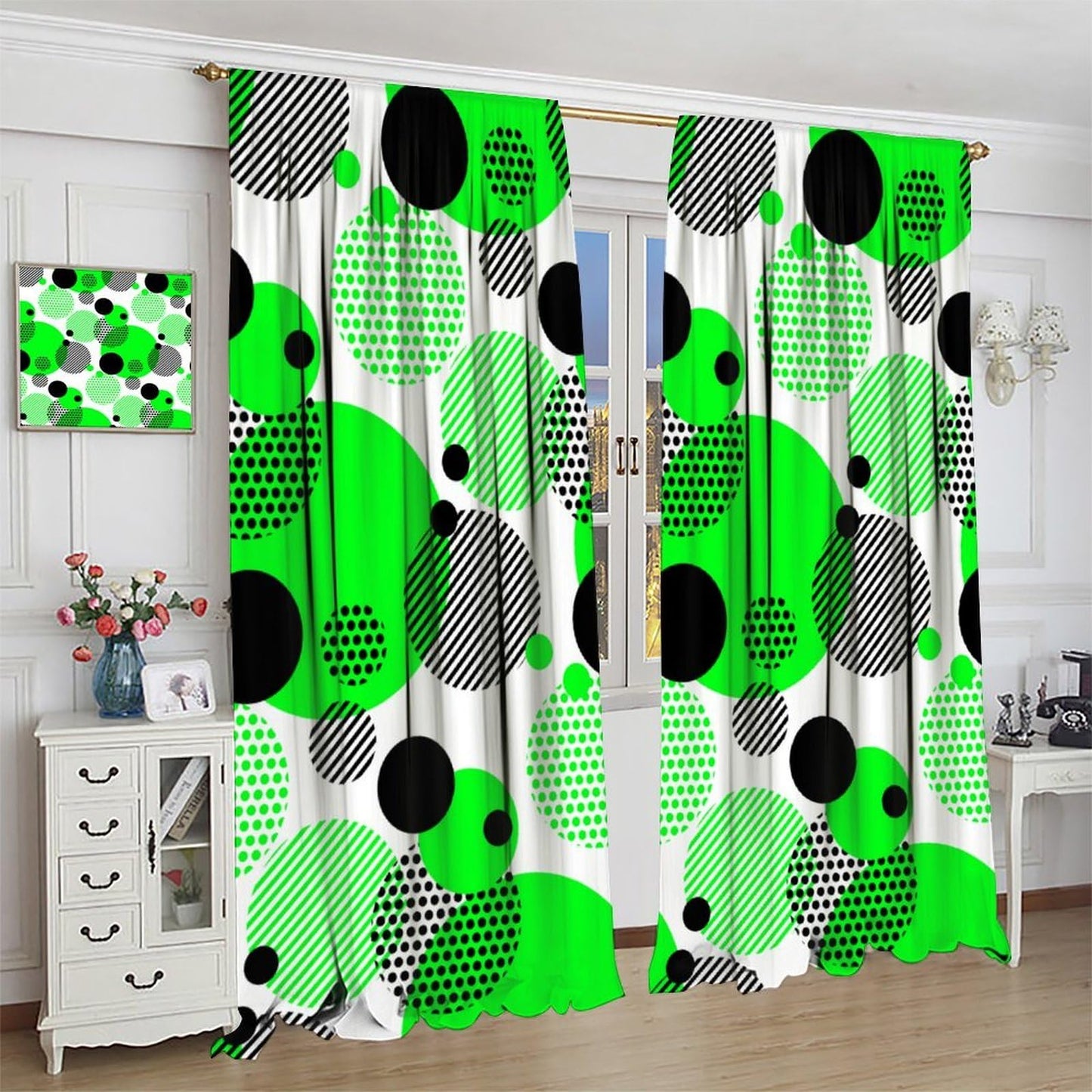 XBDDZSW Abstract Curtain,Green Modern Minimalist Abstract Geometry Pattern Print Window Drapes for Kids Boys Girls Bedroom Living Room Kitchen Decor,2 Panel Set,42x45 Inch Decor