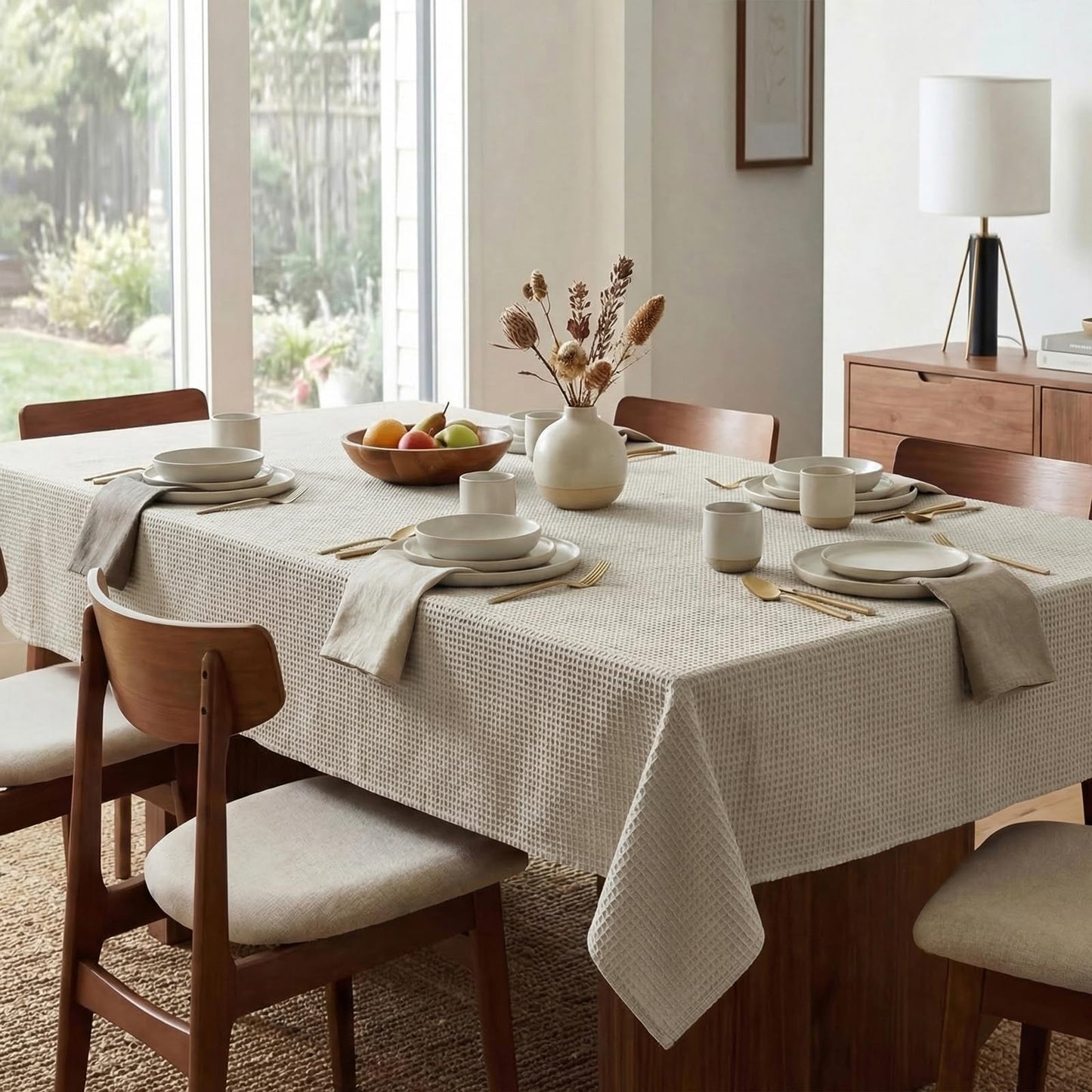 H.VERSAILTEX Rectangle Tablecloth Waffle Textured Waterproof Table Cloth Stain Resistant Wrinkle Free Washable Decorative Table Cover for Dining, Kitchen, Wedding and Parties (60x84 Inch,Natural)