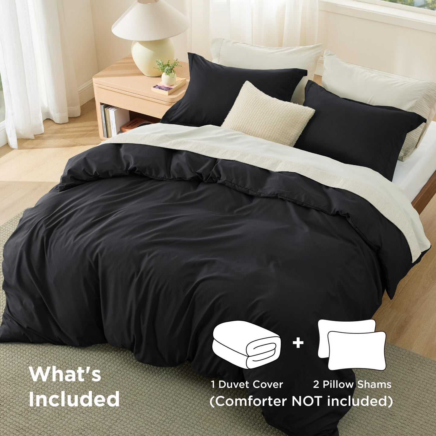 Bedsure Duvet Cover Queen Size - Soft Double Brushed Bedding Set for Kids & Adults, Zipper Closure, 3 Pieces, Includes 1 Duvet Cover (90"x90") & 2 Pillow Shams, NO Comforter, Black