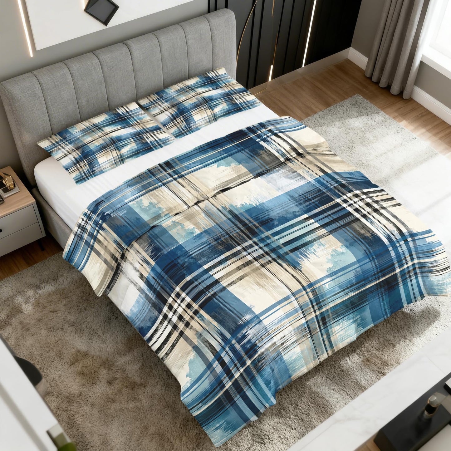Abstract Plaid Stripe Full Size Comforter Sets 3 Piece