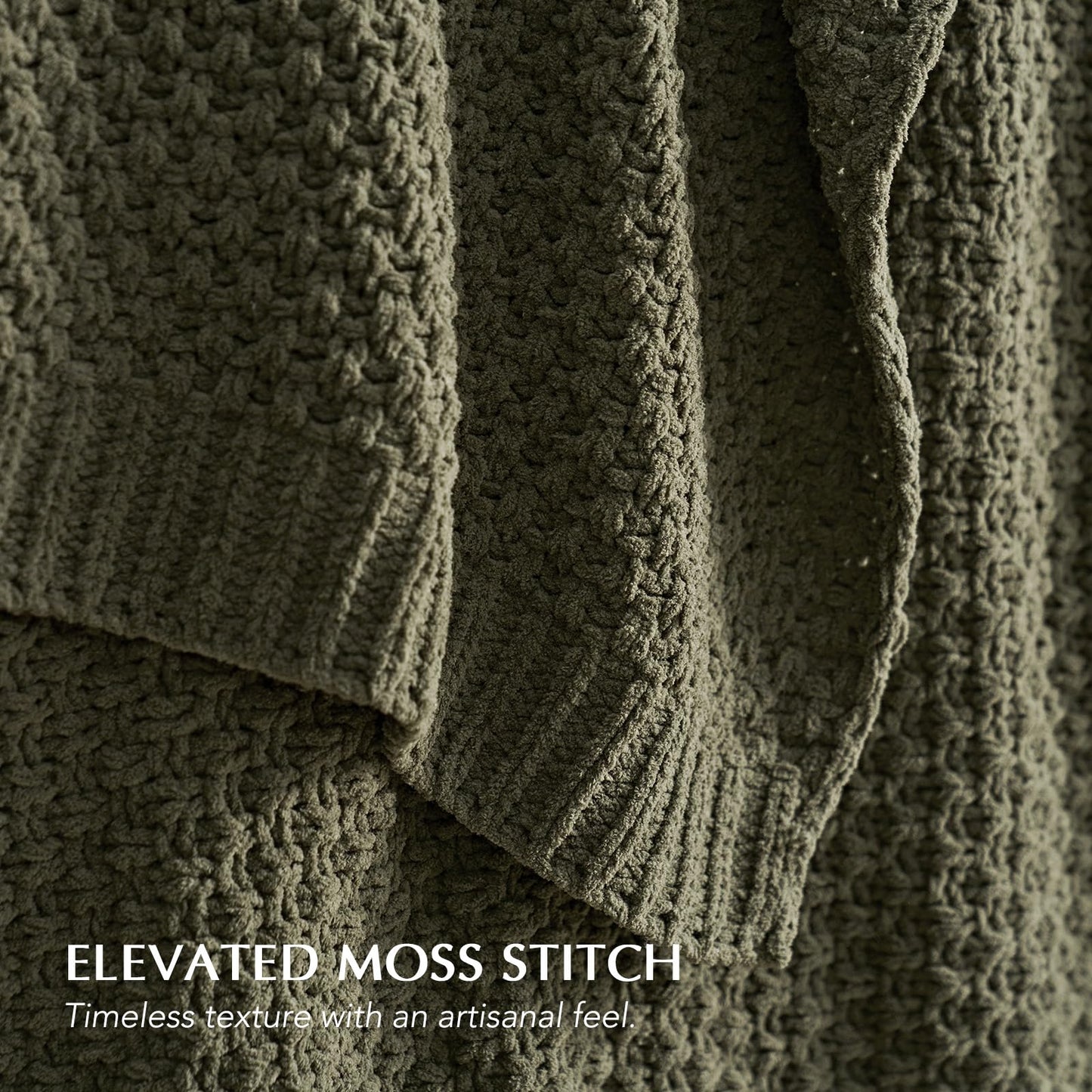 EVERGRACEHOME Chunky Chenille Knit Throw Blanket for Couch, Soft Luxurious Moss Stitch Chair Blankets for Bed, Cozy Decorative Farmhouse Knitted Throws for Sofa, Olive Green, 50" x 60"