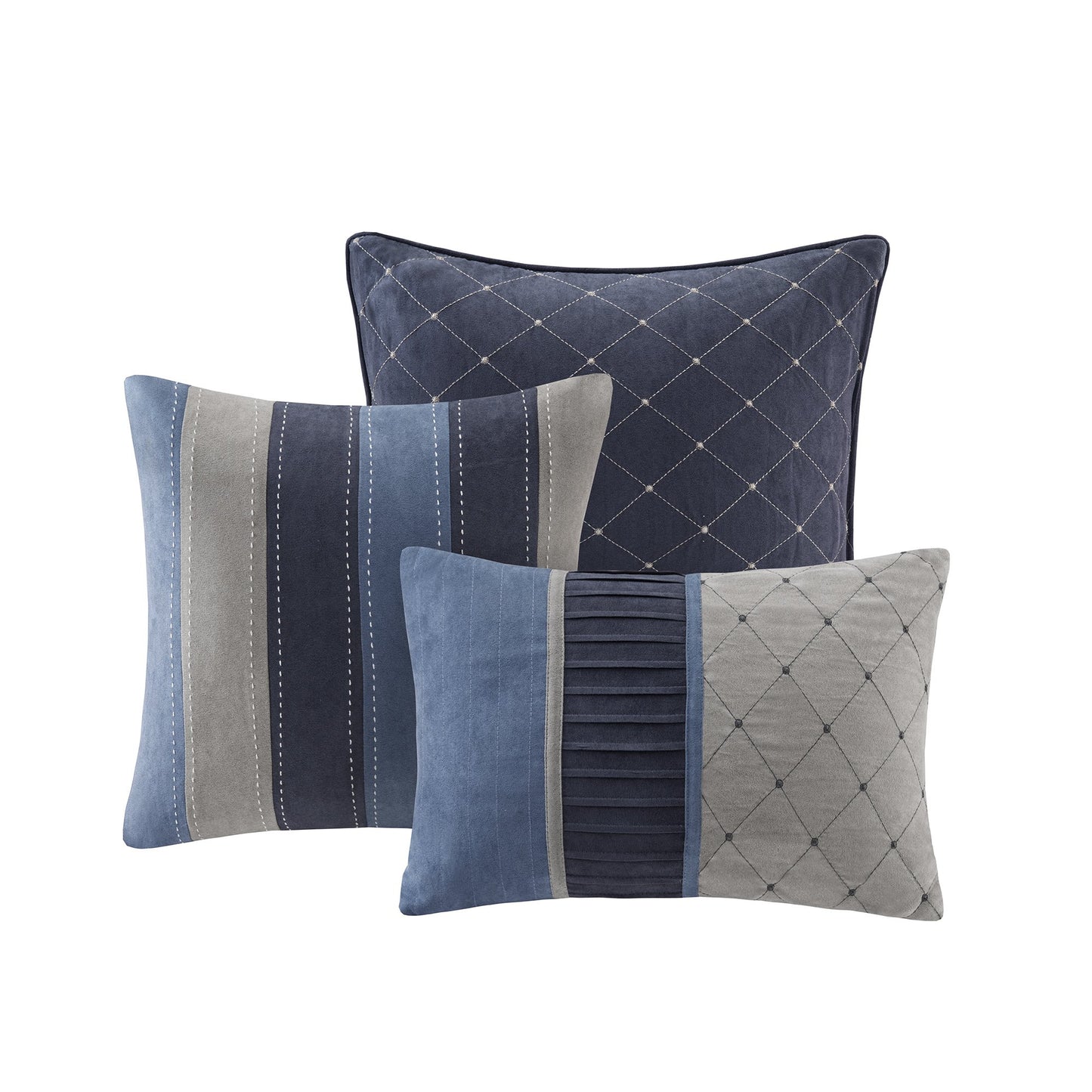 Madison Park Cozy Comforter Set Casual Modern Design All Season, Matching Bed Skirt, Decorative Pillows, Queen(90"x90"), Blue Grey, 7 Piece (MP10-1636)