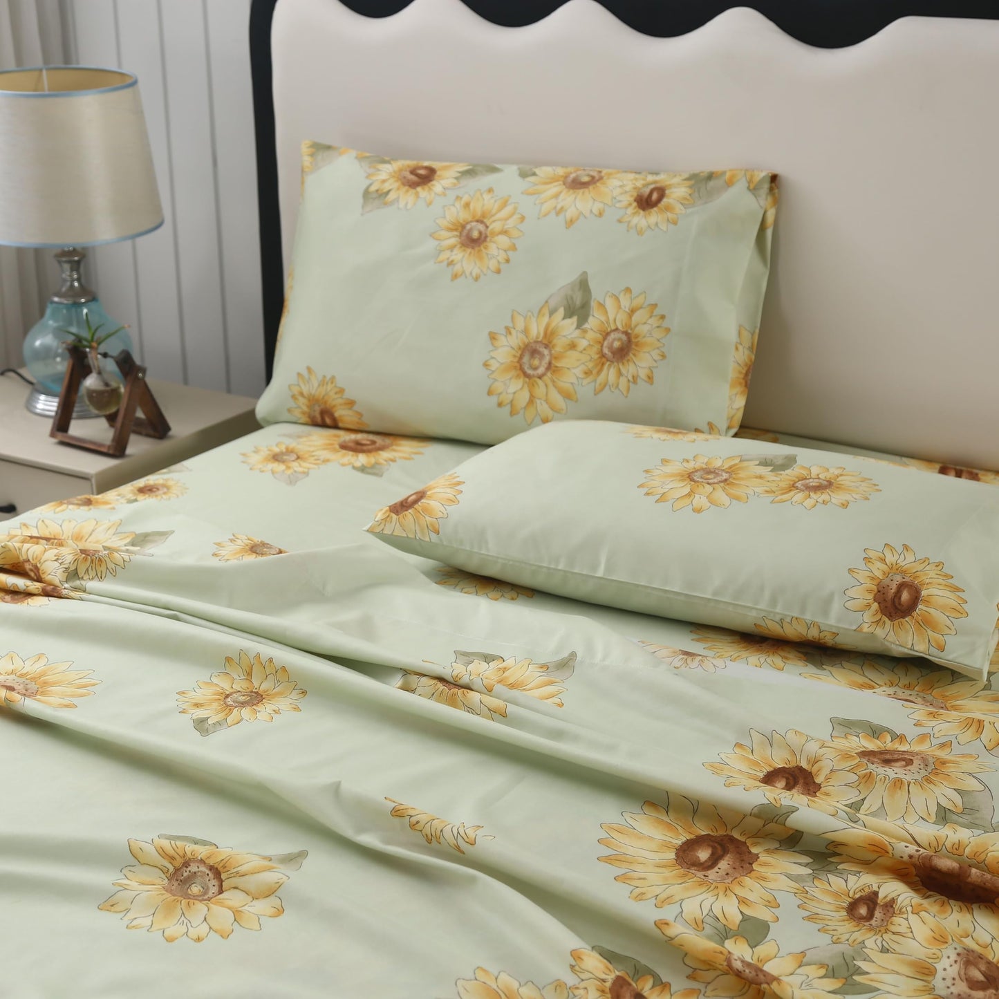 SDIII 4 Pieces Sunflower Sheets Set Twin, Soft Microfiber Sunflower Sheets Twin Size, Floral Bedding Sheet for Girls Boys Kids and Teens