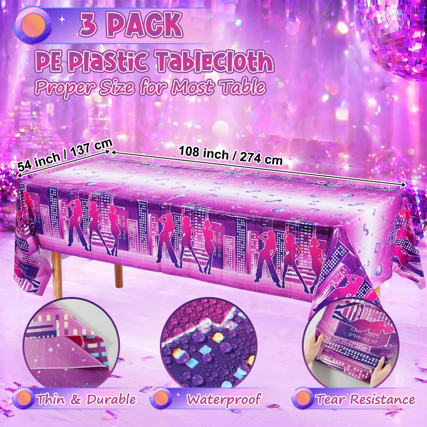 Irenare 3 Pack Kpop Theme Table Cloth Korean 54 x 108 Inch Kpop Birthday Decoration Girl Group Table Cover Disposable Waterproof Plastic Tablecloth for Birthday Supply Girl Fan Concert(Silhouette)