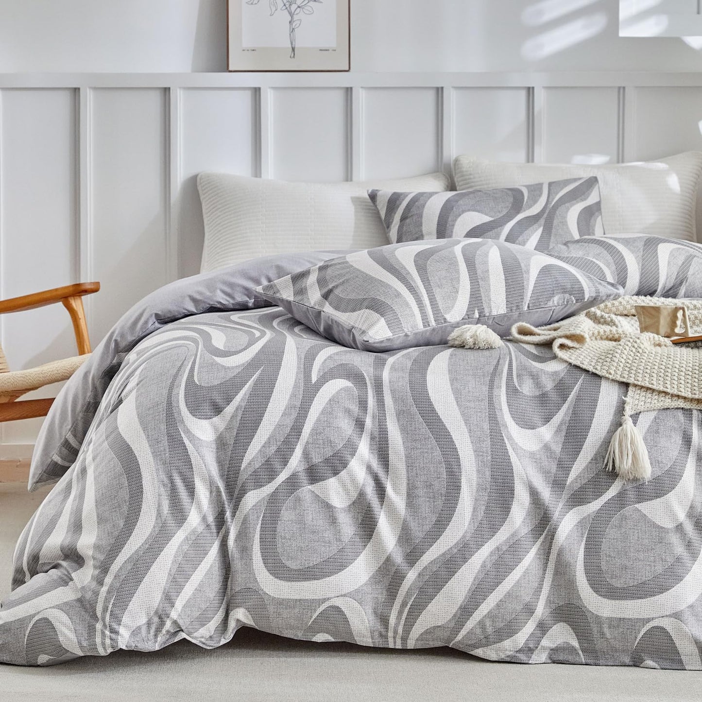 Lekesky Grey Duvet Cover King Size, Abstract Geometric Print King Duvet Cover Set, 3 Pieces Soft Microfiber Duvet Cover Modern Bedding Set (1 Duvet Cover 104"x90", 2 Pillowcases 20"x36")