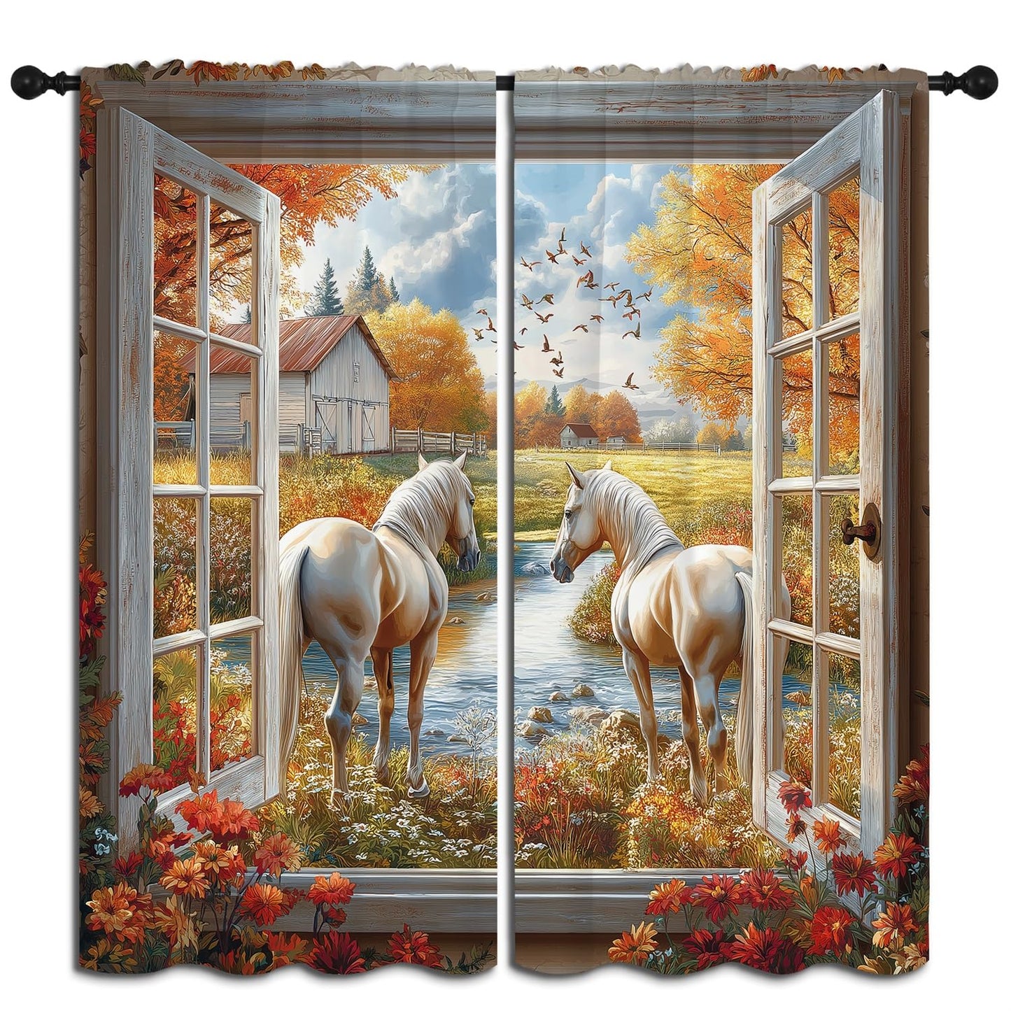 Farm Horse Boy Girls Blackout Curtains,Rustic Sunset Nature Scenery Western Country Farmhouse Barn Cabin, 2 Panel Rod Pocket Thermal Insulated Drapes for, Living, Kids Teen Room Deco 42x63 inch