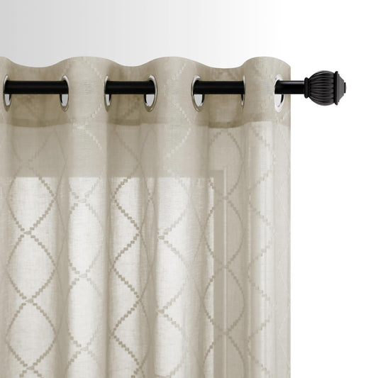 Brown Curtains 84 Inches Long for Living Room Decor Set of 2 Diamond Quatrefoil Trellis Pattern Light Filtering Semi Sheer Linen Textured Moroccan Embroidered Curtains for Bedroom 84 Length Taupe
