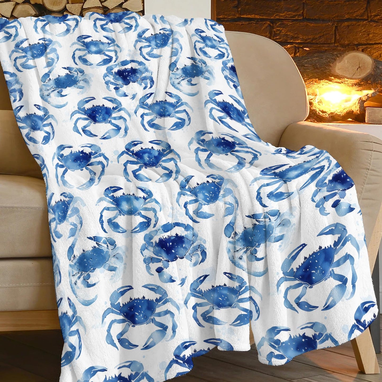 Lovira Crab Throw Blanket Nautical Ocean Beach Coastal Print Throw Blankets Gifts for Couch Sofa Bed Stuff Decor Lightweight Soft Cozy Fleece Plush Warm Flannel Bedding for Lover Men Women 40"x50"
