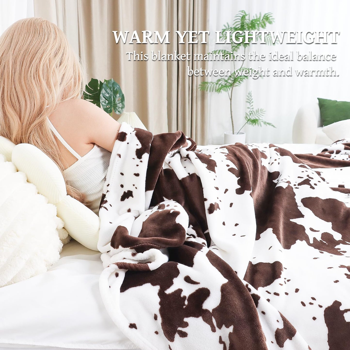 Cow Print Blanket for Couch Bed, Fuzzy Fleece Soft Blankets and Throws, Brown White Western Home Decor, All Season Cozy Birthday Gifts for Cow Lovers Women Men Girls Boys, 50x60 Inches