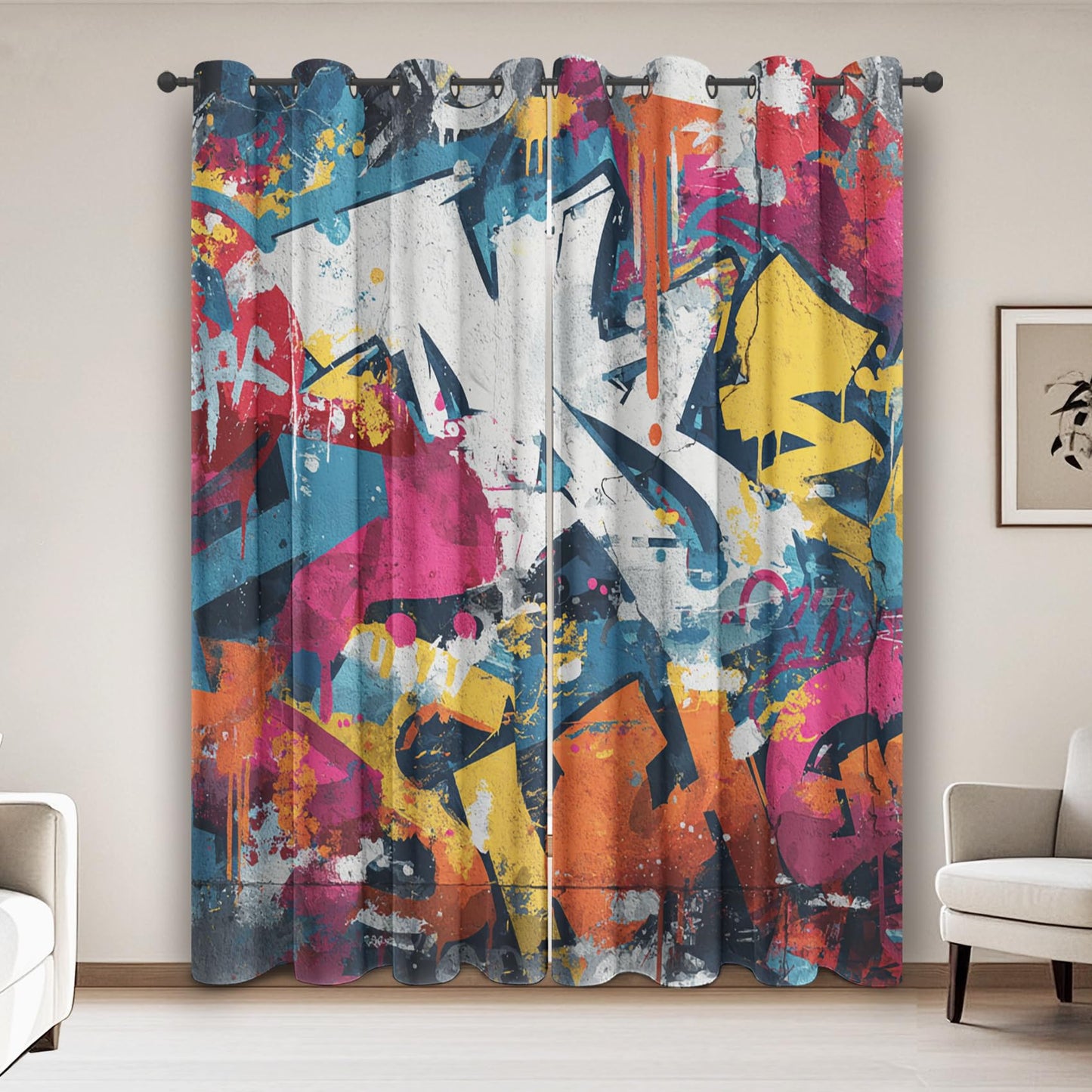 Colorful Graffiti Curtains for Living Room Abstract Modern