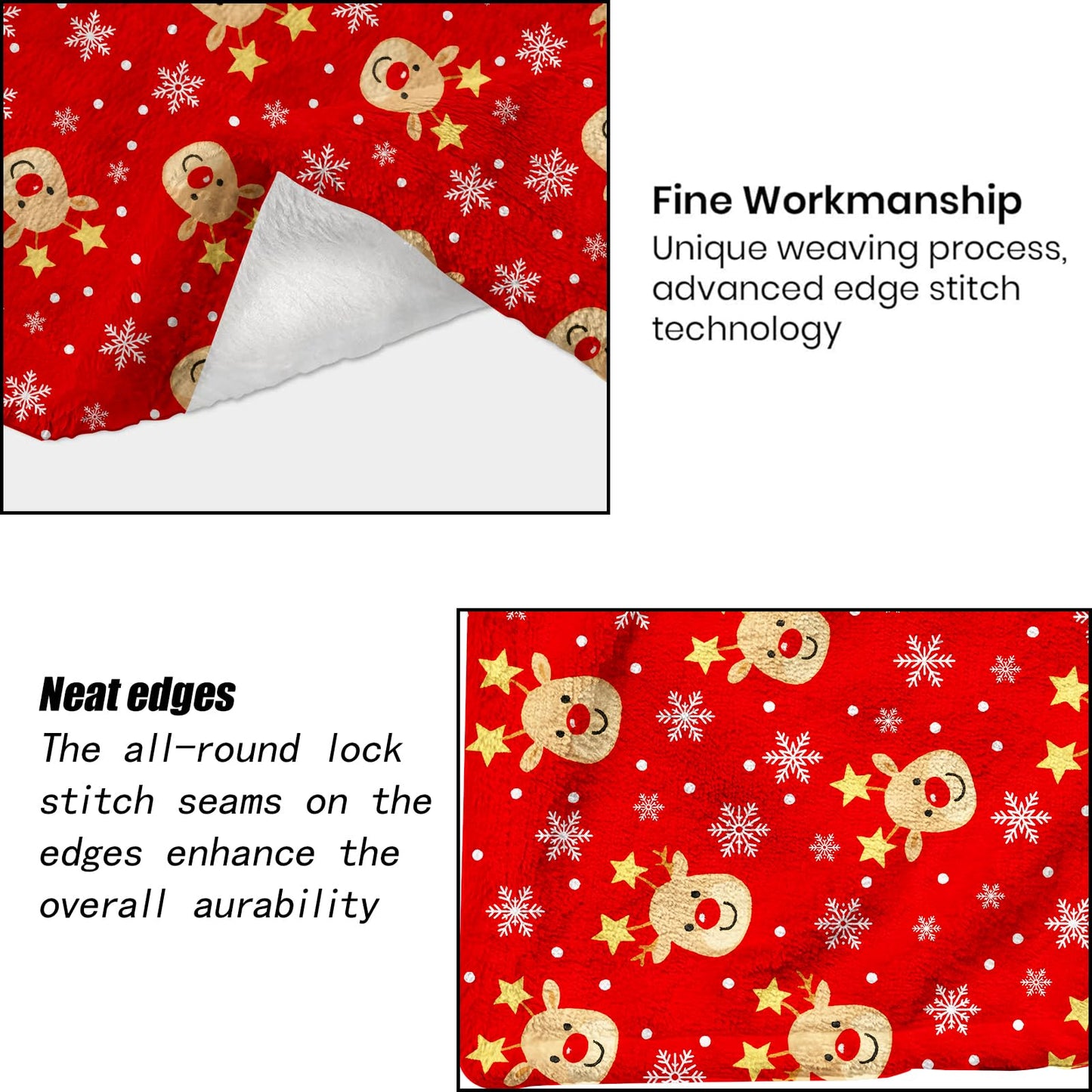 ainori Cute Reindeer Christmas Decorative Throw Blanket, Snowflake Print Decoration, Soft Flannel Winter Red Blankets for Couch Bed Sofa, Holiday Home Decor, Xmas Festival Gifts 50x60 Inch