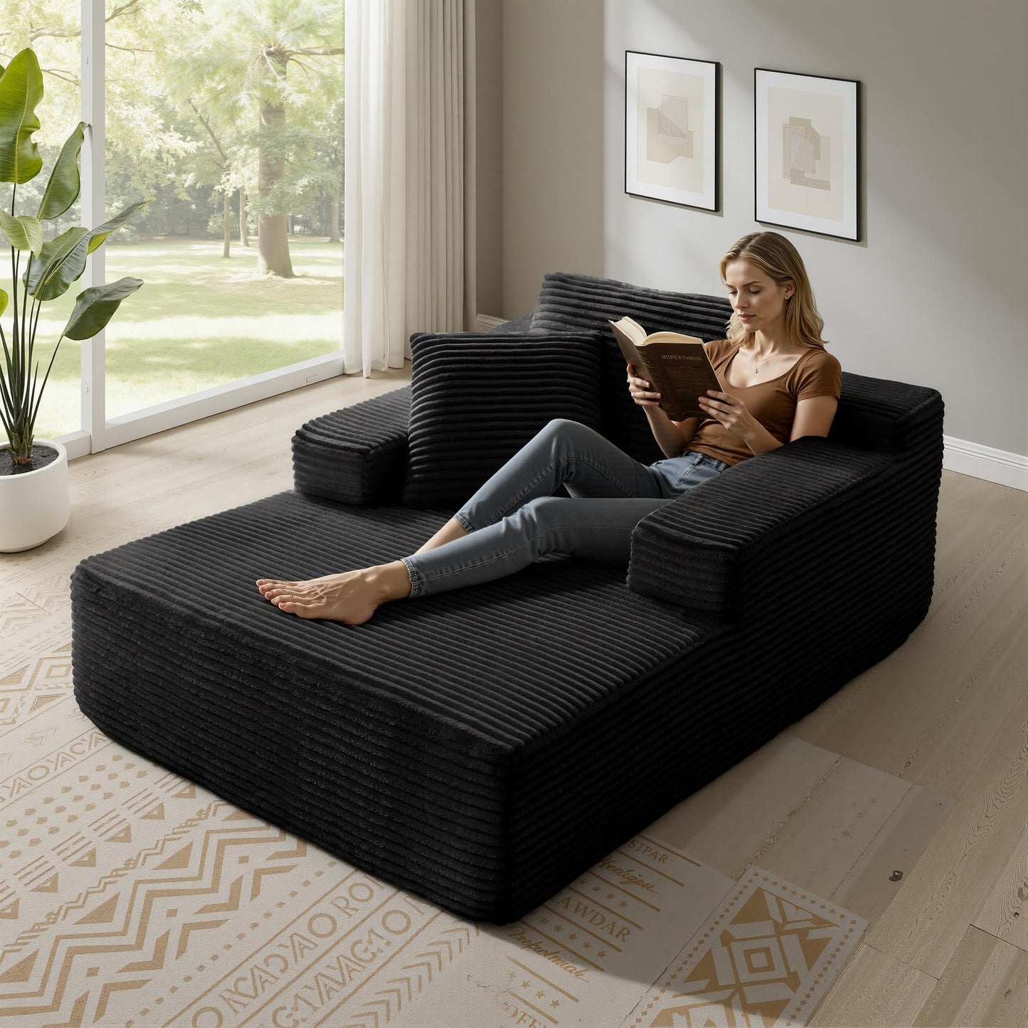 68.5" Oversized Chaise Lounge Chair Indoor, Boneless Sleeper Sofa Bed with Pillows, Deep Seat Sleeper Couch Reading Chairs, Cloud Sofas Couches for Living Room, No Assembly Required