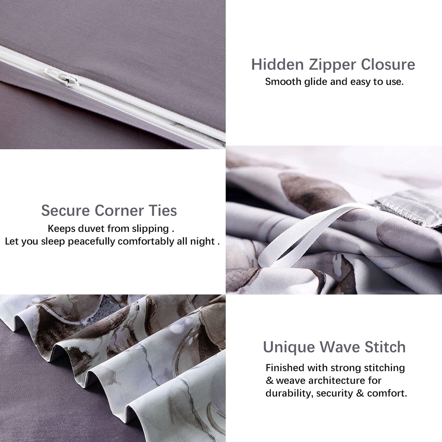 MILDLY Duvet Covers Queen Size - 100% Long-Staple Cotton Soft & Breathable Cobblestone Watercolor Painting Abstract Comforter Cover Set 500TC