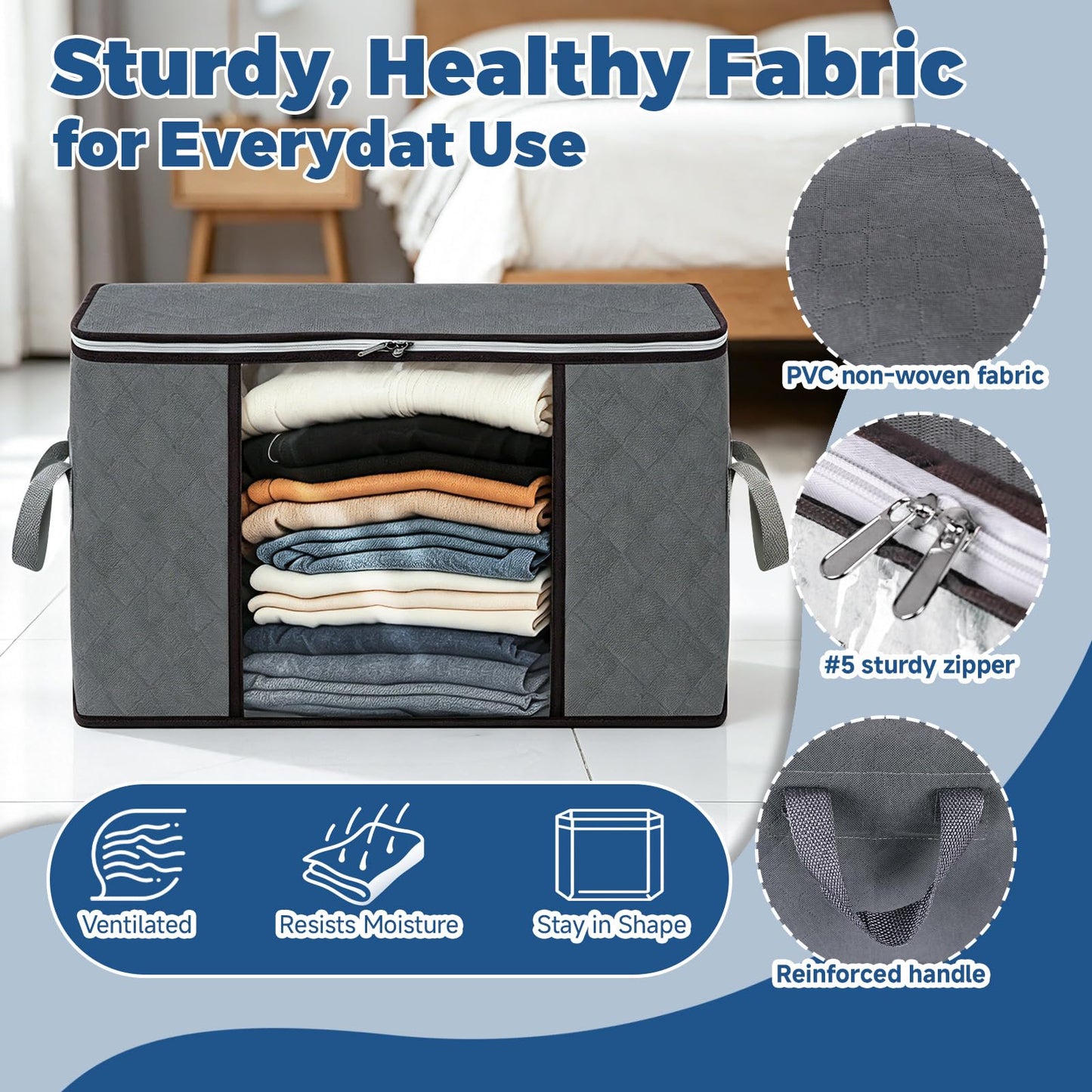 Pterying 8Pack Closet Organizers and Storage Bags with Clear Window & Reinforced Handle, Foldable Clothes Storage Bins with Zippers for Comforter, Blankets, Bedding