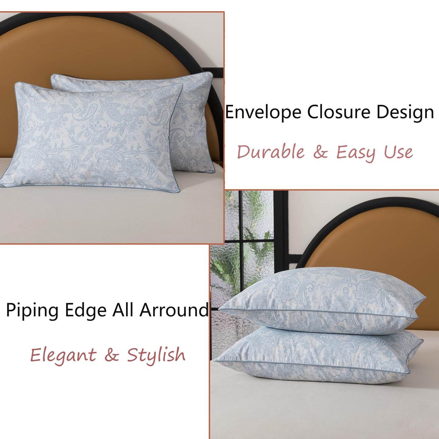 FADFAY Sheets Set Full 100% Cotton, 4-Piece Shabby Paisley Floral Bedding Light Blue Boho Paisley Bed Sheet Set, Vintage Farmhouse Bedding Soft & Breathable Deep Pocket Fitted Sheet for All Seasons