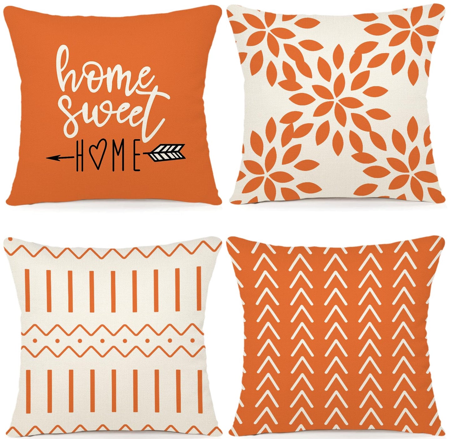 YCOLL Fall Pillow Covers 18x18 Set of 4, Modern Sofa Throw Pillow Cover for Fall Decor, Decorative Outdoor Linen Fabric Pillow Case for Couch Bed Car, Orange