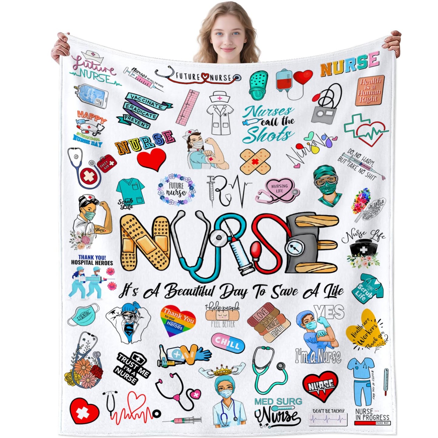 Nurse Gifts for Women Blanket Nurse Practitioner Soft Warm Cozy Flannel Nurses Theme Throw Blankets Gifts for Friend Sister Coworker Nurses 50"x40"