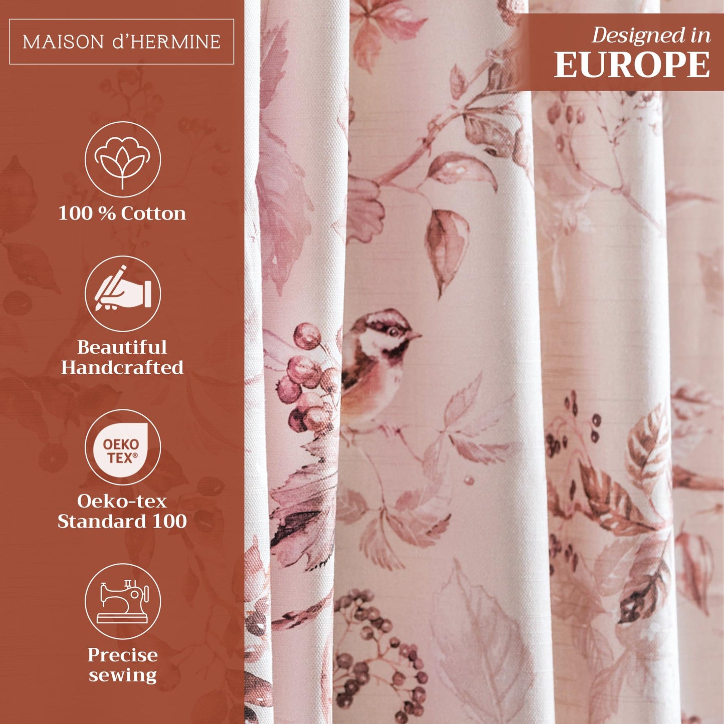Maison d' Hermine Curtains for Living Room 100% Cotton 96 inch Length One Panel Light Filtering Curtains for Windows with Rod and Loop Pockets Spring Summer (Equinoxe - Beige, 50" W x 96" L)