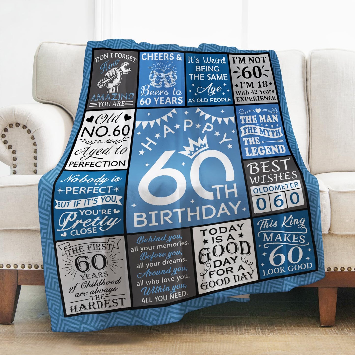 Levens 60 Gifts for Men, 60th Birthday Throw Blanket Gifts for Man 60"x50", 60 Year Old Men Birthday for Dad, Happy 60th Birthday Presents for 60 Year Old Decor Blanket