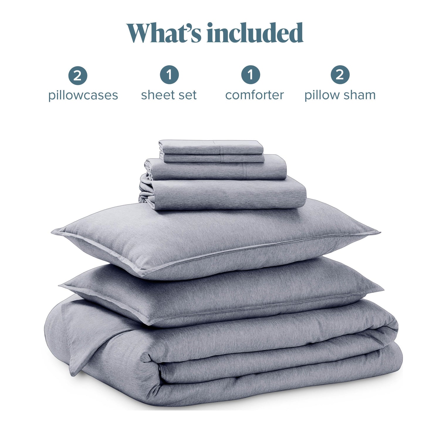 Bare Home Bed-in-A-Bag 7 Piece Comforter & Sheet Set - Queen - Goose Down Alternative - Ultra-Soft 1800 Premium Bedding Set - Cationic (Queen, Heathered Midnight Blue)