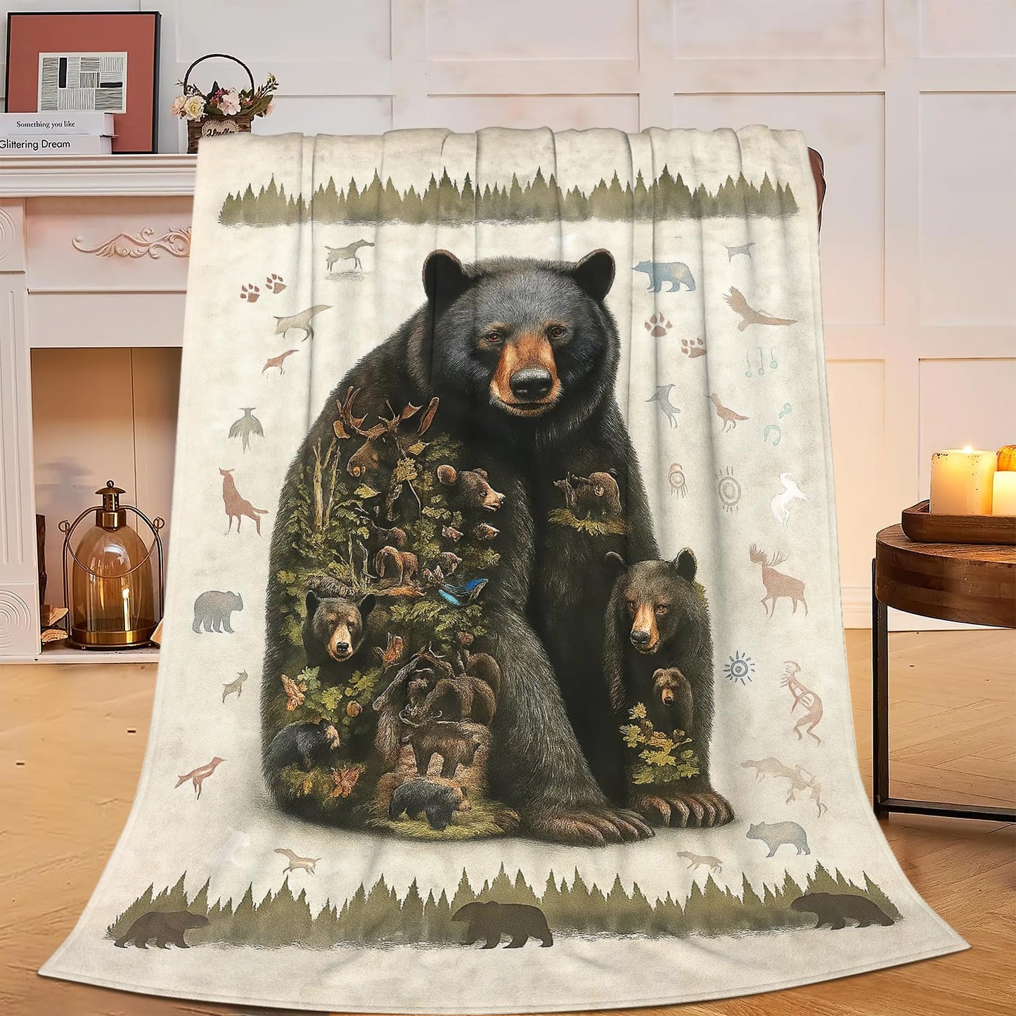 Cabin Bear Blanket Farmhouse Bear Throw Blanket Wildlife Animals Decor Soft Cozy Fleece Fuzzy Plush Flannel Blankets Gifts for Women Girls Boys Kids Teens Adults 50"X40"