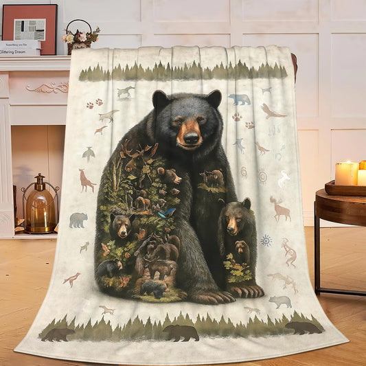 Cabin Bear Blanket Farmhouse Bear Throw Blanket Wildlife Animals Decor Soft Cozy Fleece Fuzzy Plush Flannel Blankets Gifts for Women Girls Boys Kids Teens Adults 50"X40"