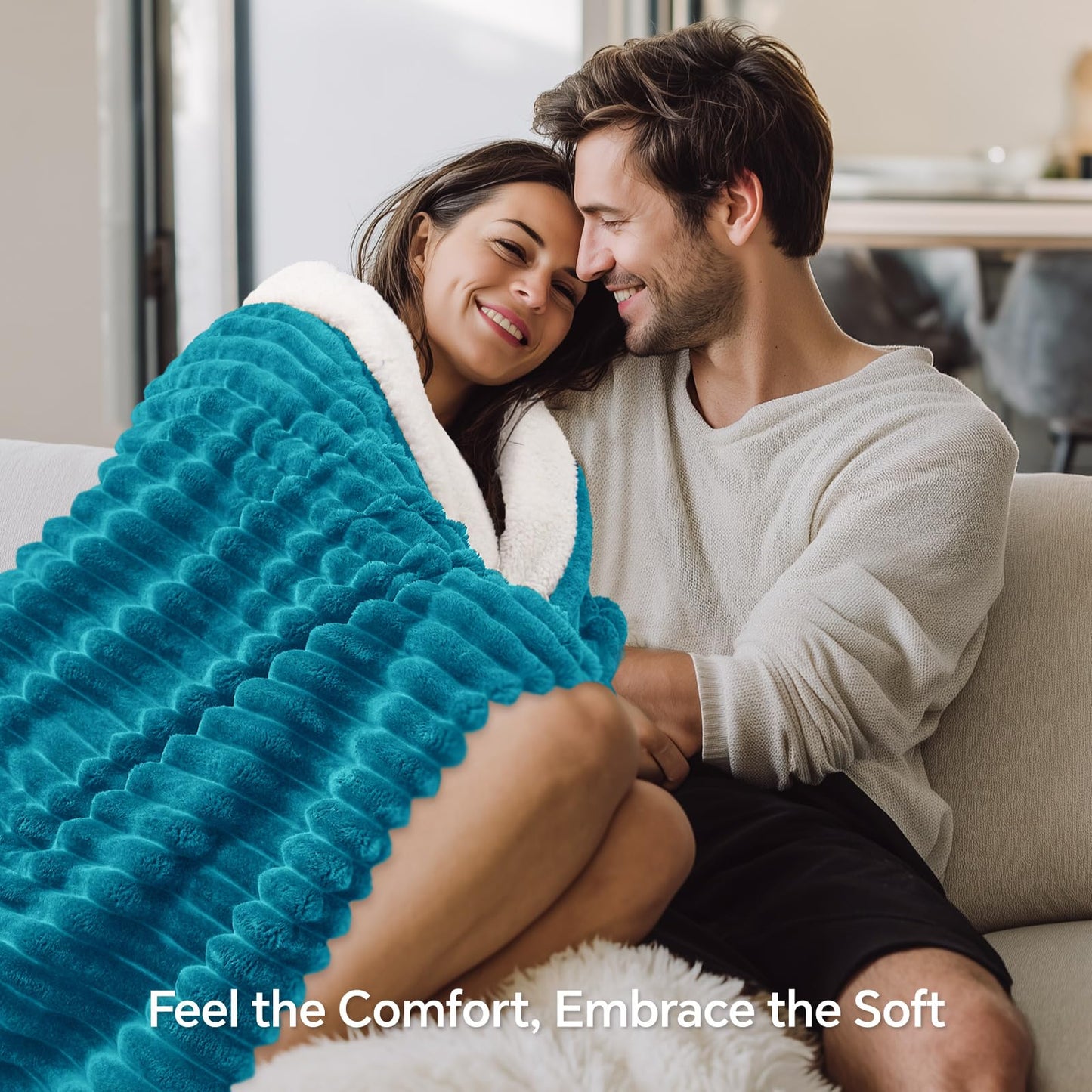 INFIIXSO Sherpa Throw Blanket for Couch - Super Soft & Warm Striped Fleece Blanket, Cozy Plush Fluffy Blanket All Season Use (Teal, 50x60 Inches)