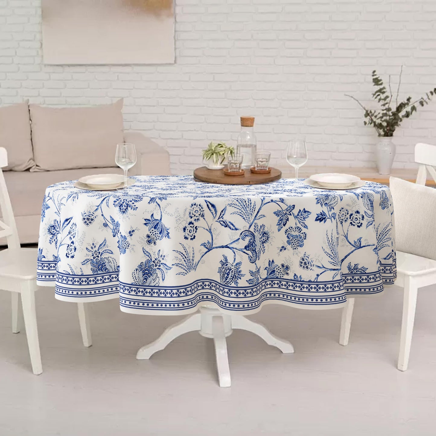 ywionf Blue Floral Oval Tablecloth,60x84inch,Blue and White French Country Style Tablecloth,Country Style Flower Polyester Waterproof Table Cloth,Suitable for Farmhouse Kitchen,Party,and Picnic