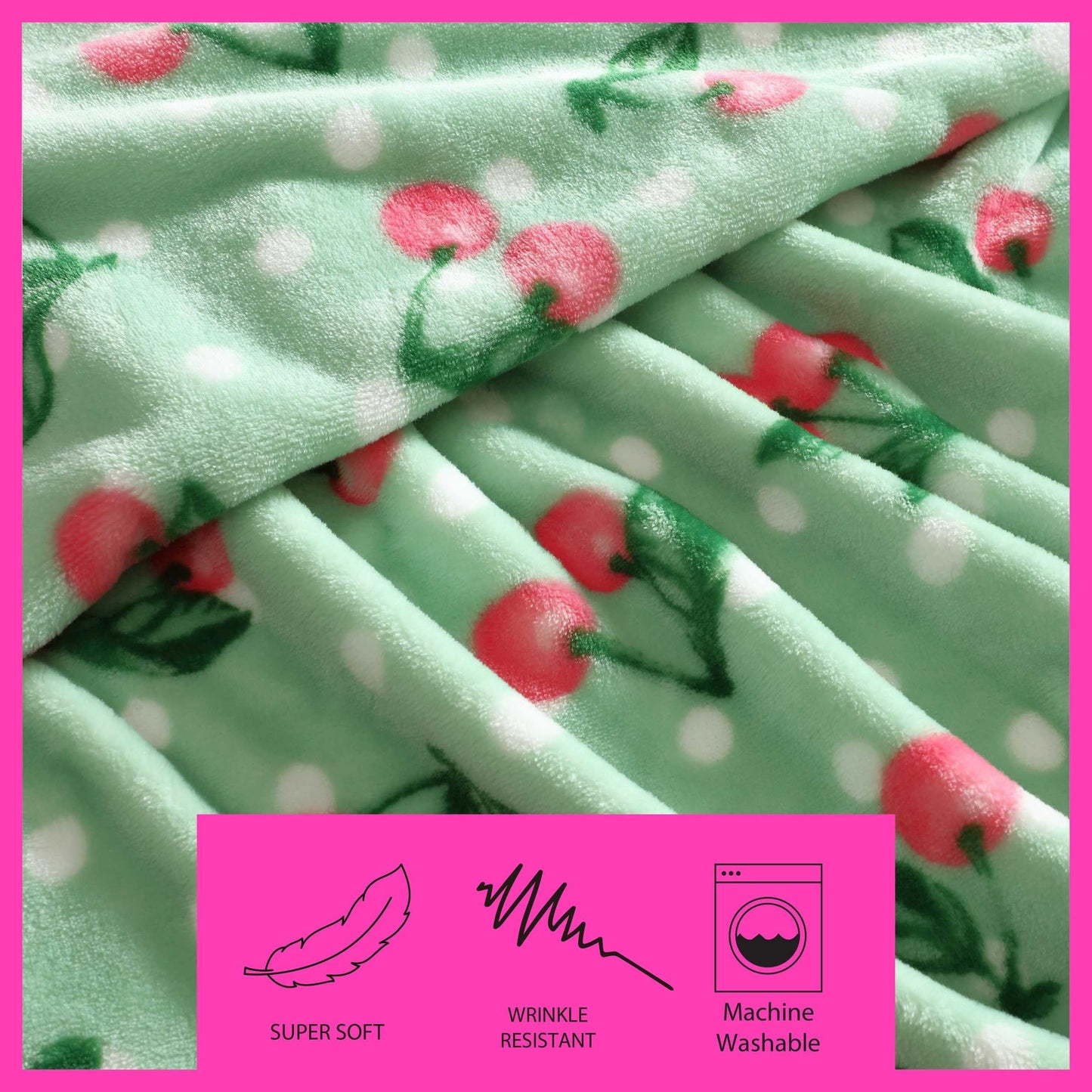 Betsey Johnson - Blanket, Buttery-Soft Throw Blanket for Couch or Bed, Boldly Plush & Oversized Bedding (Cherry Dots Green, 50" x 70")