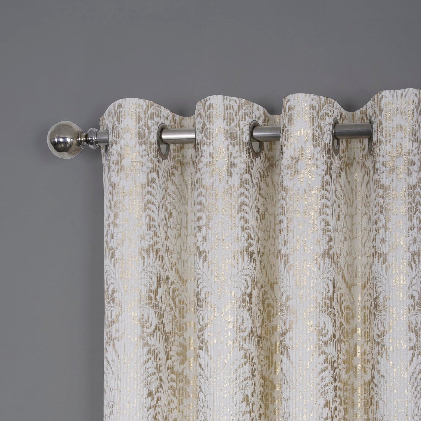 always4u 100% Blackout Damask Foil Print White and Gold Ridged Velvet Curtains 84 Inches Long Drapes 2 Panels Shiny Metallic Window 54 * 84 Inches