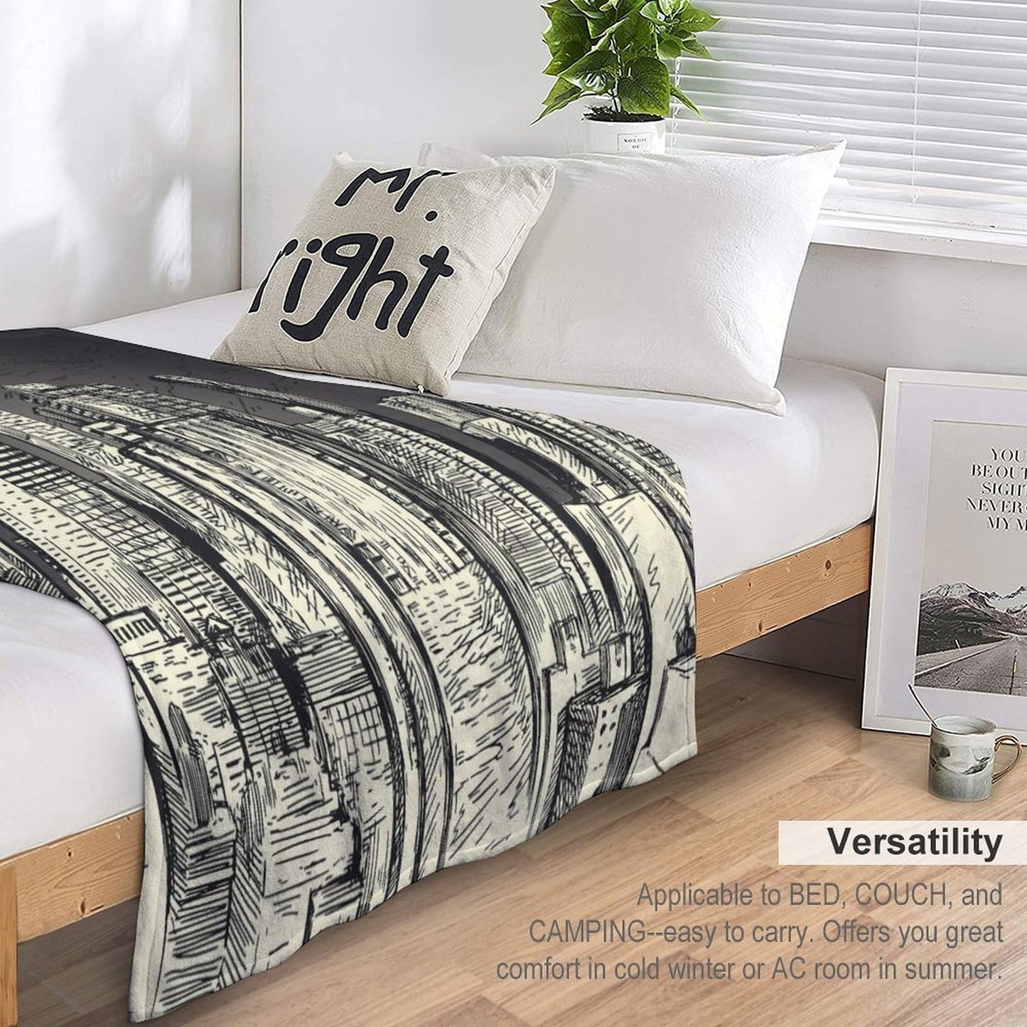City Throw Blanket,Hand-Drawn New York Skyscraper Pattern Soft Cozy Warm Flannel Blankets for Sofa Couch Bed Gifts for Lover Kids Boys Grils Women Adults 30x40 Inch