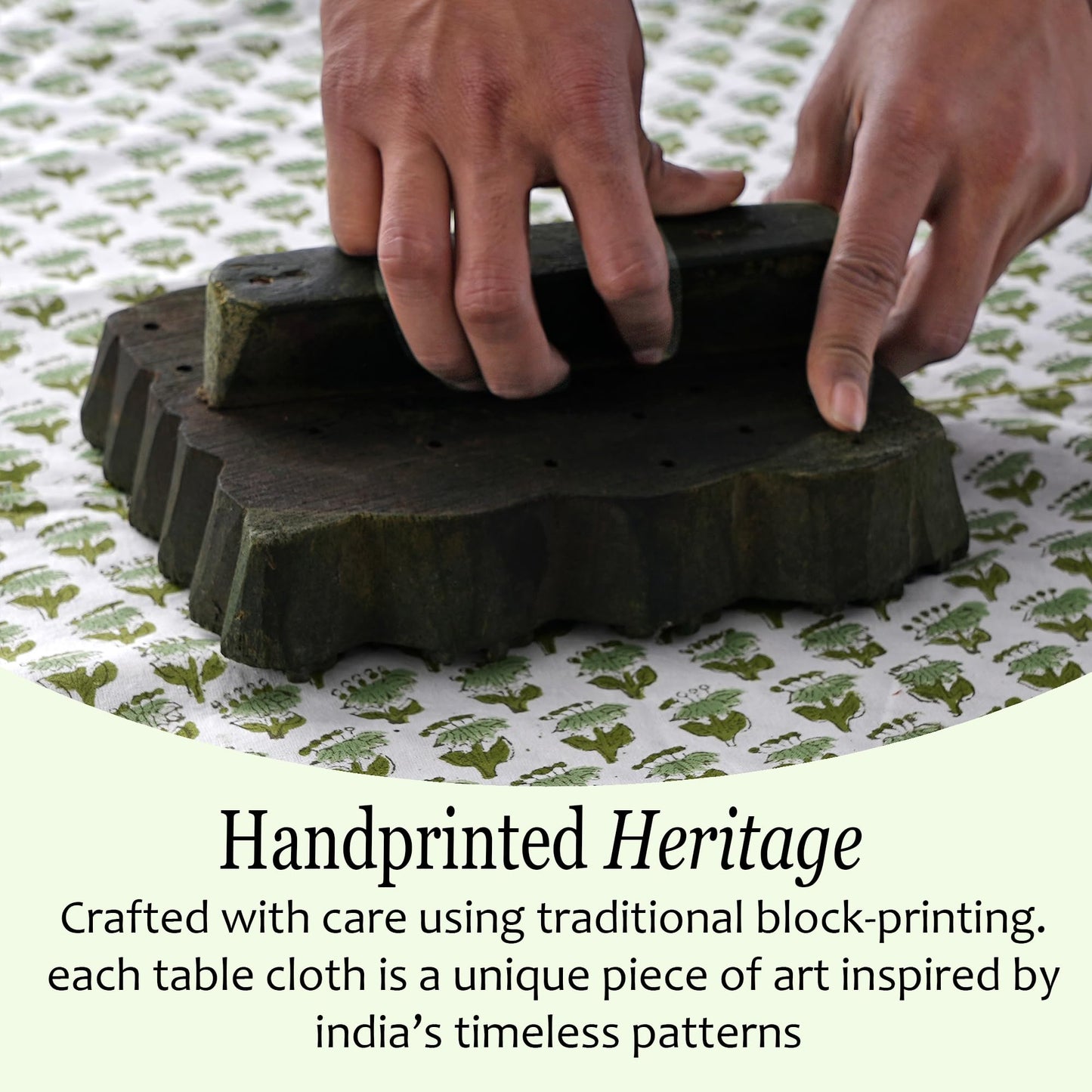 CPC Tablecloth 100% Cotton 60x60 Inch Indian Block Print Square Table Cover, Table Cloth for Weddings, Spring/Summer, Barbeque - Emerald Green
